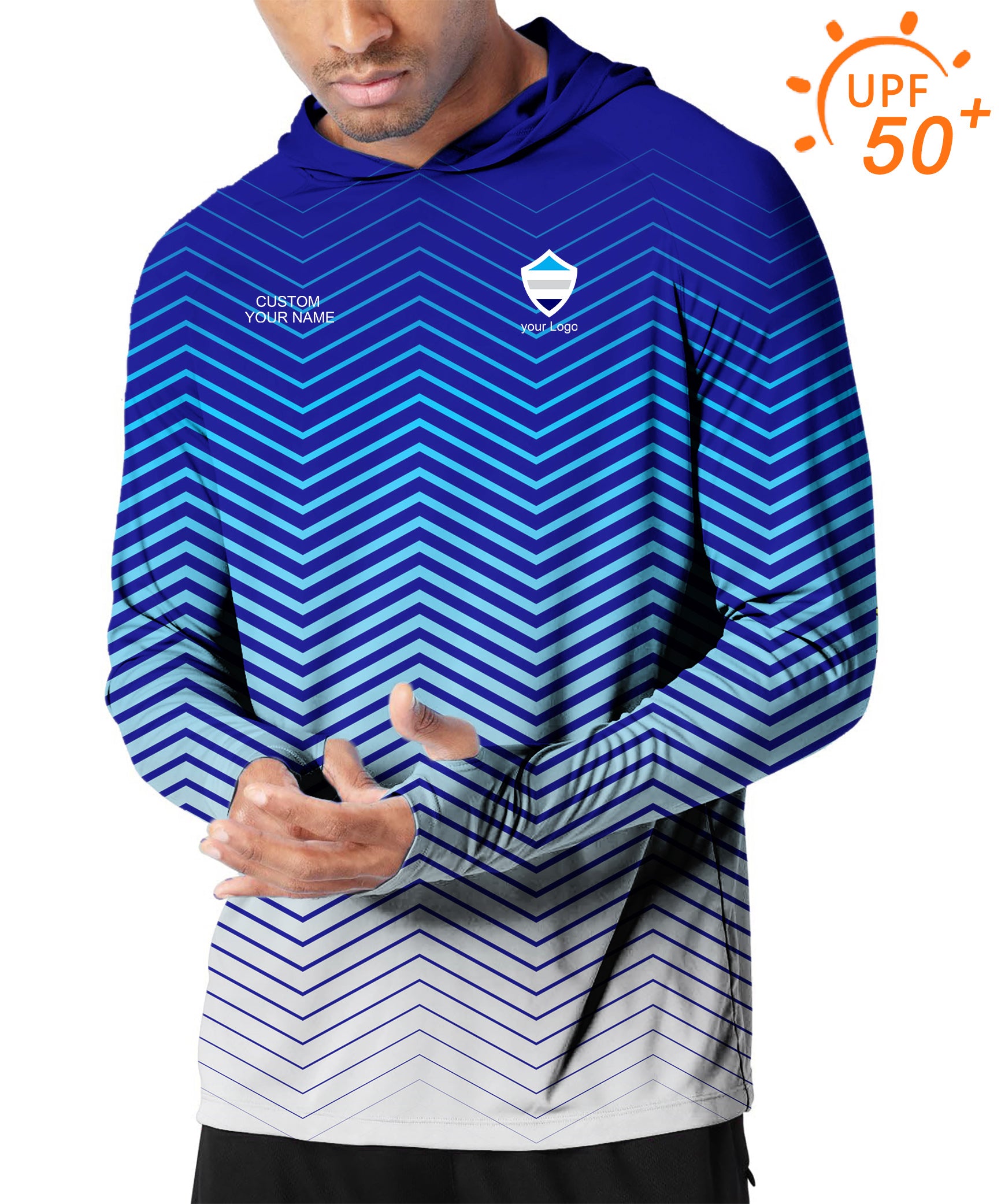 Men's Outdoor blue white sport Team Golf Sun Protection Slim Fit hoodies