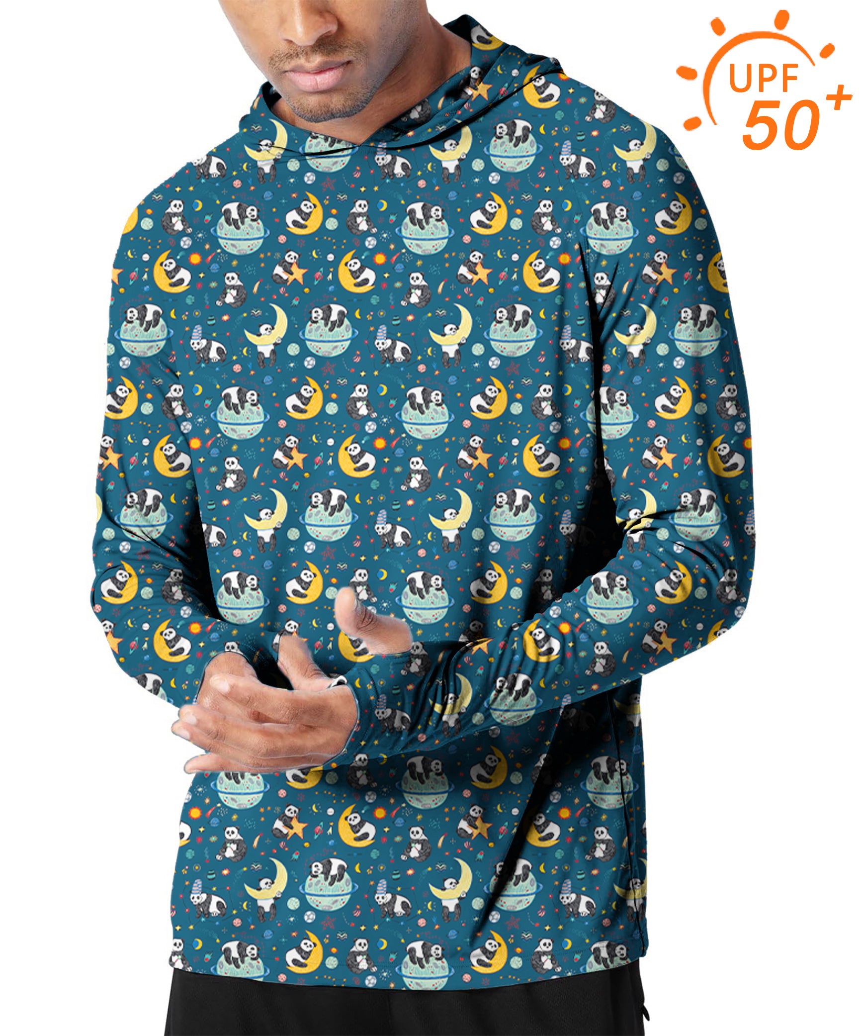 Men's Outdoor Panda on the Moon Golf Sun Protection Slim Fit hoodies