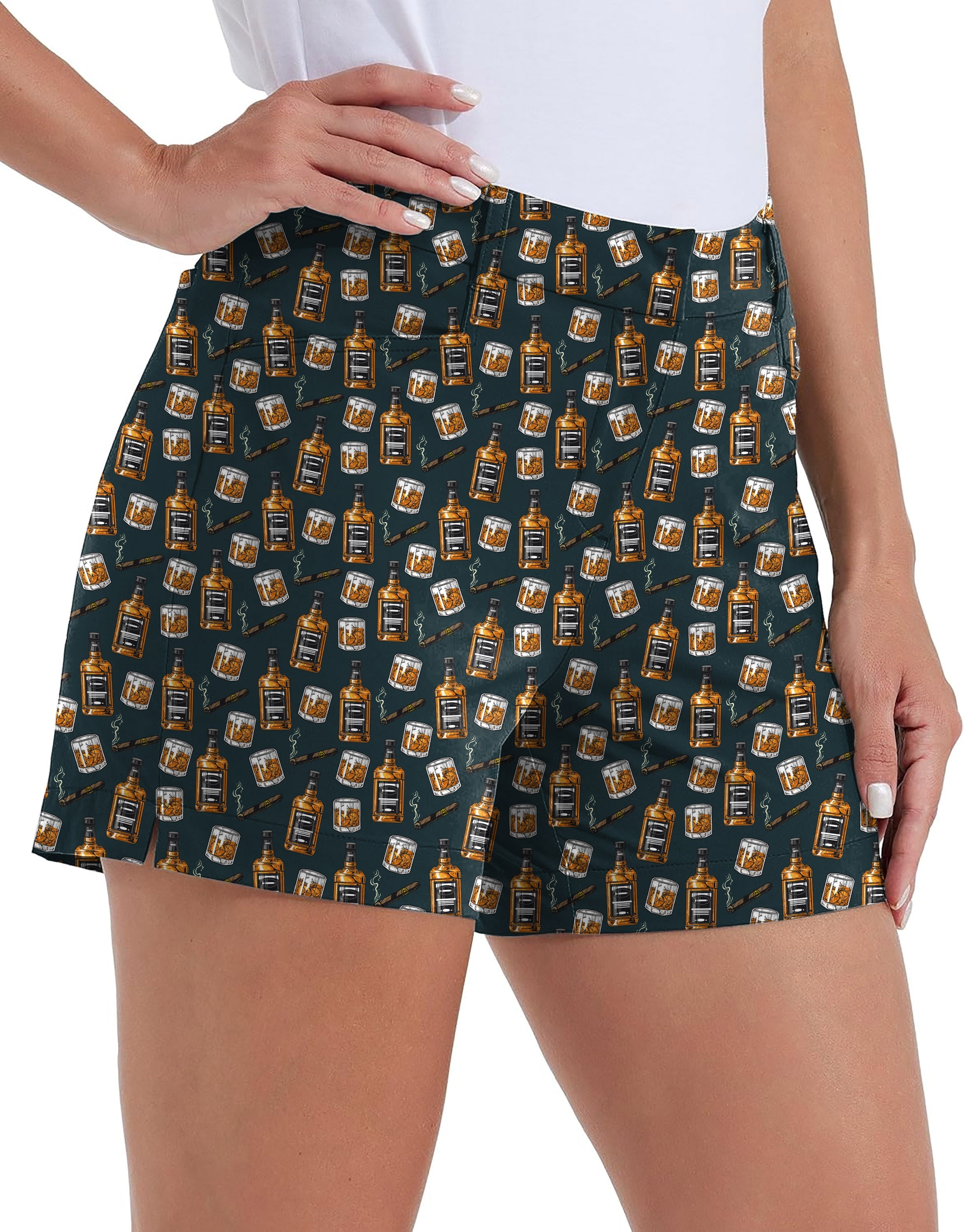 Party All Bodies women's quick-drying golf shorts with whiskey bottle print and pockets, waterproof and casual fit
