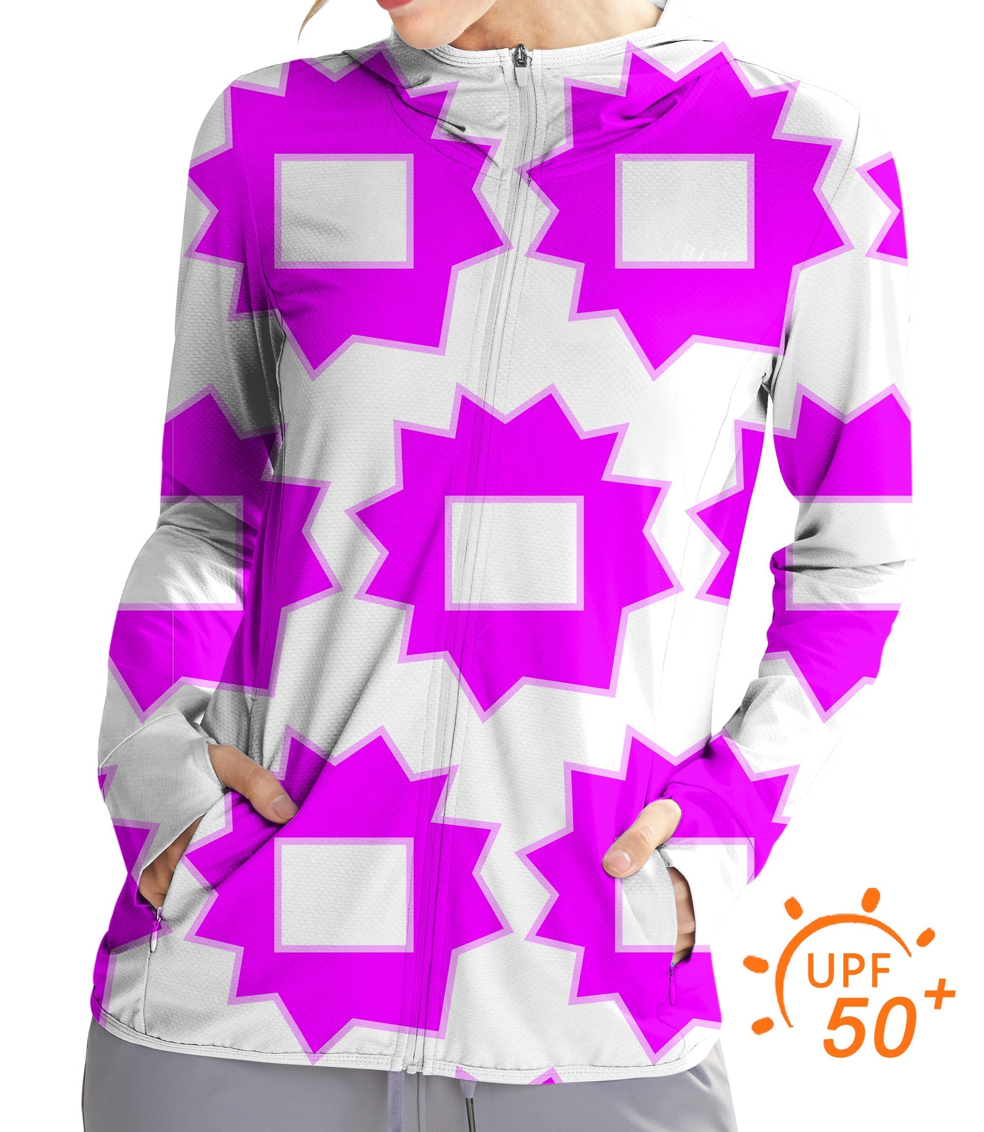 Women's Outdoor Explosion geometry print slim fit golf zip hoodie with UPF 50+ sun protection and thumb holes