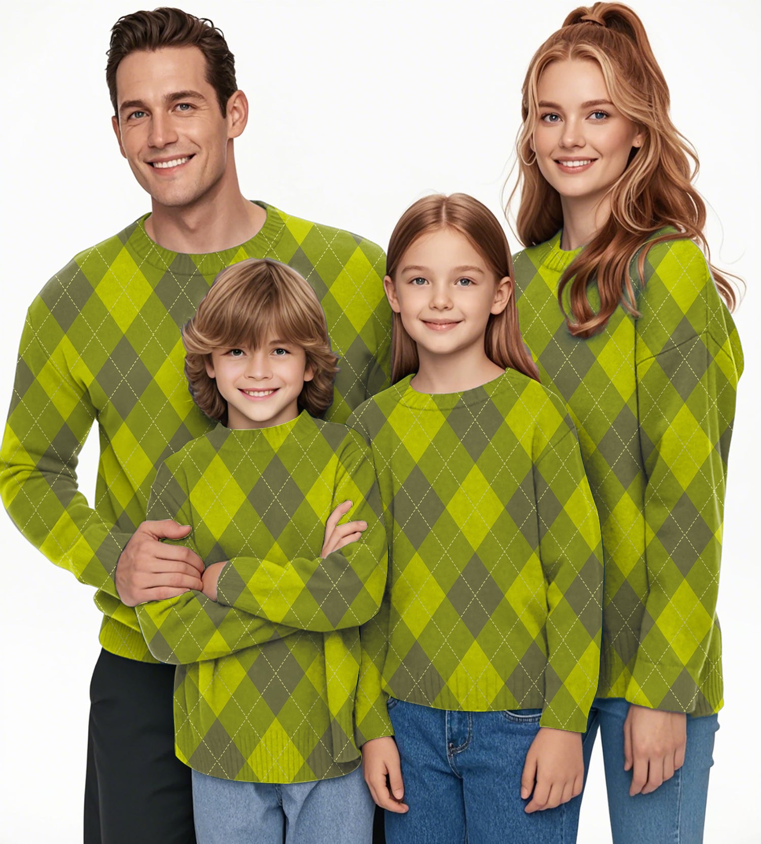 Yollow Argyle Crewneck Pullover Ugly Sweater Men Women boy girl family