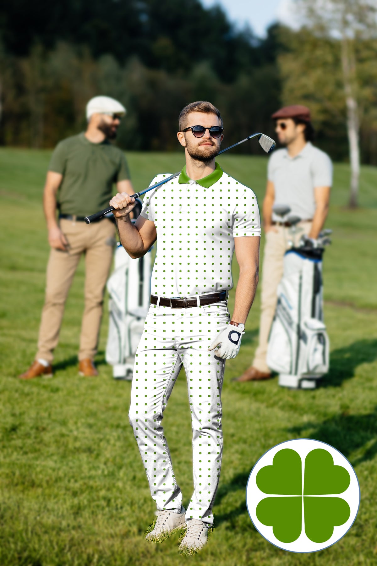 Men's Golf Set Polo+Pants Lucky Four-Leaf Clover