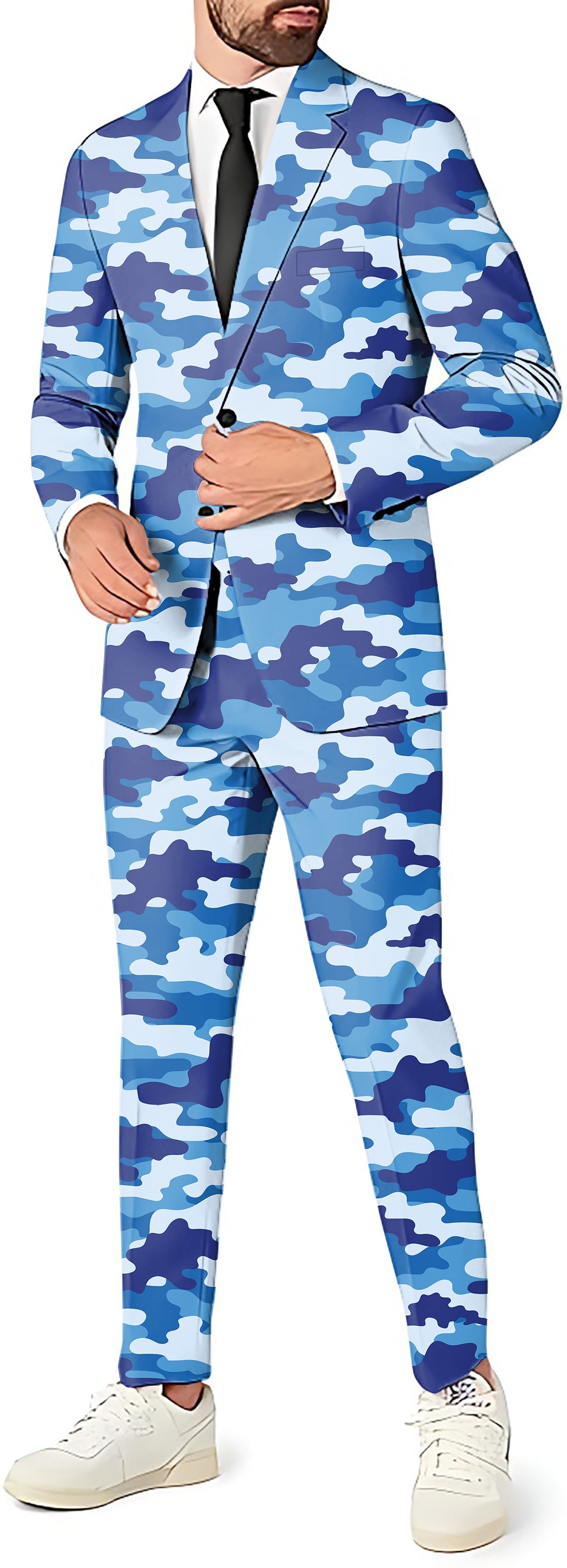 Blue camo men's party costume suit set with blazer and pants