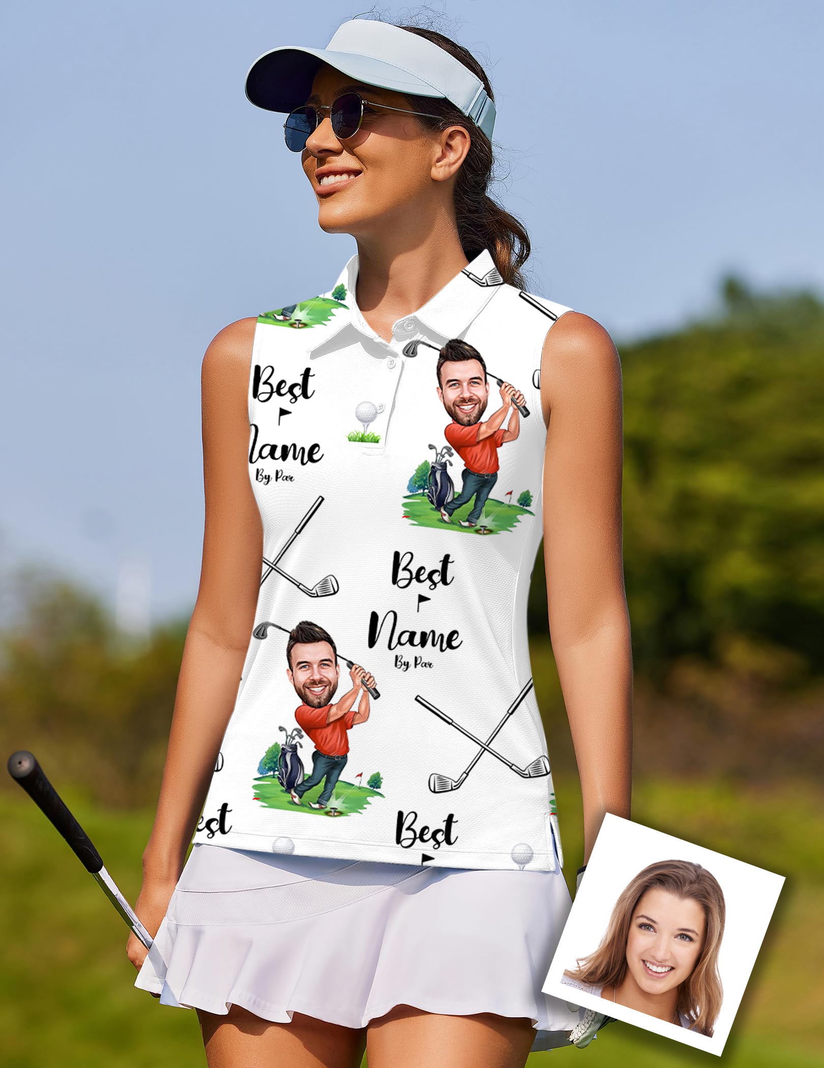Custom Photo Face & Your Name-Women's golf Sleeveless shirt