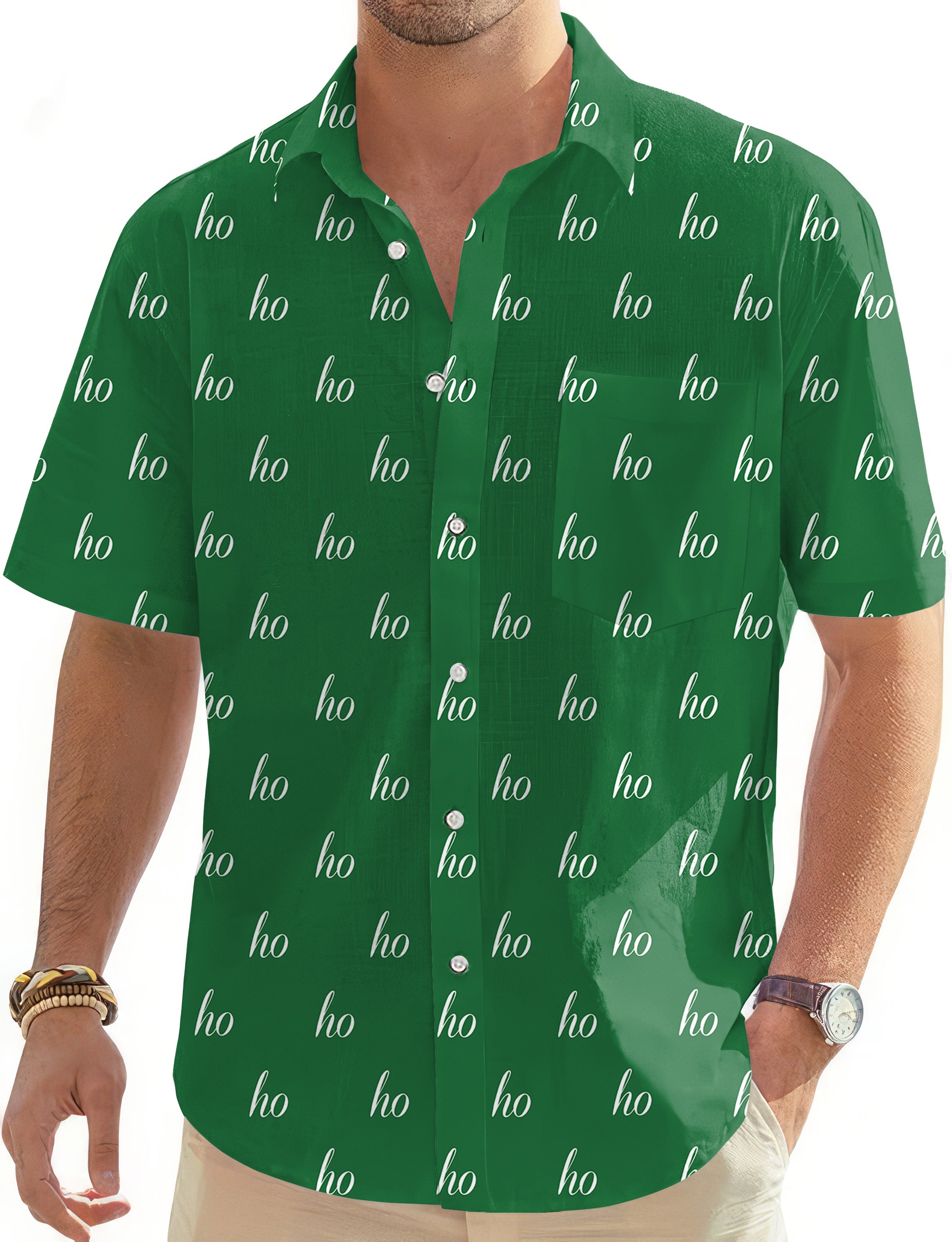 Green Custom Name Christmas Men's Golf Hawaiian Shirts Button Down Shirt