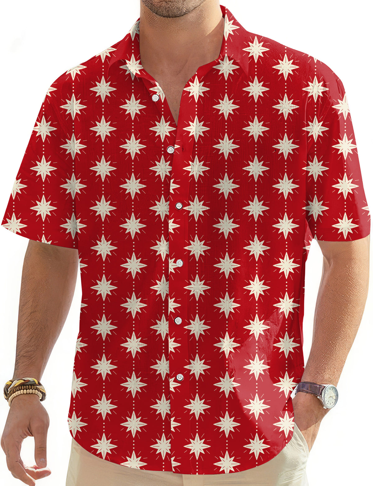 Christmas Star Men's Golf Hawaiian Shirts Button Down Shirt