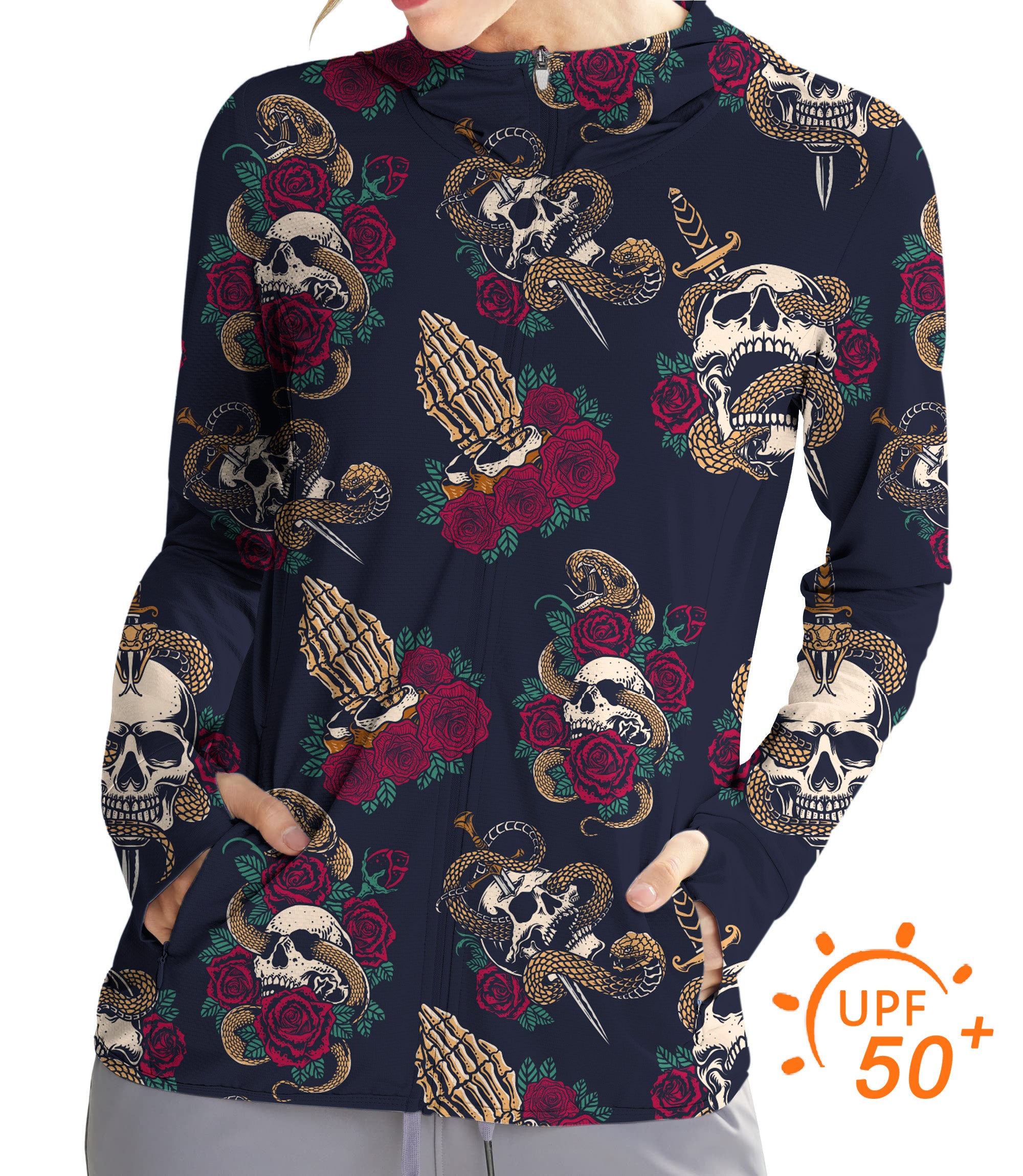 Women's Outdoor Halloween Snake Skeleton Golf Sun Protection Slim Fit zip hoodies