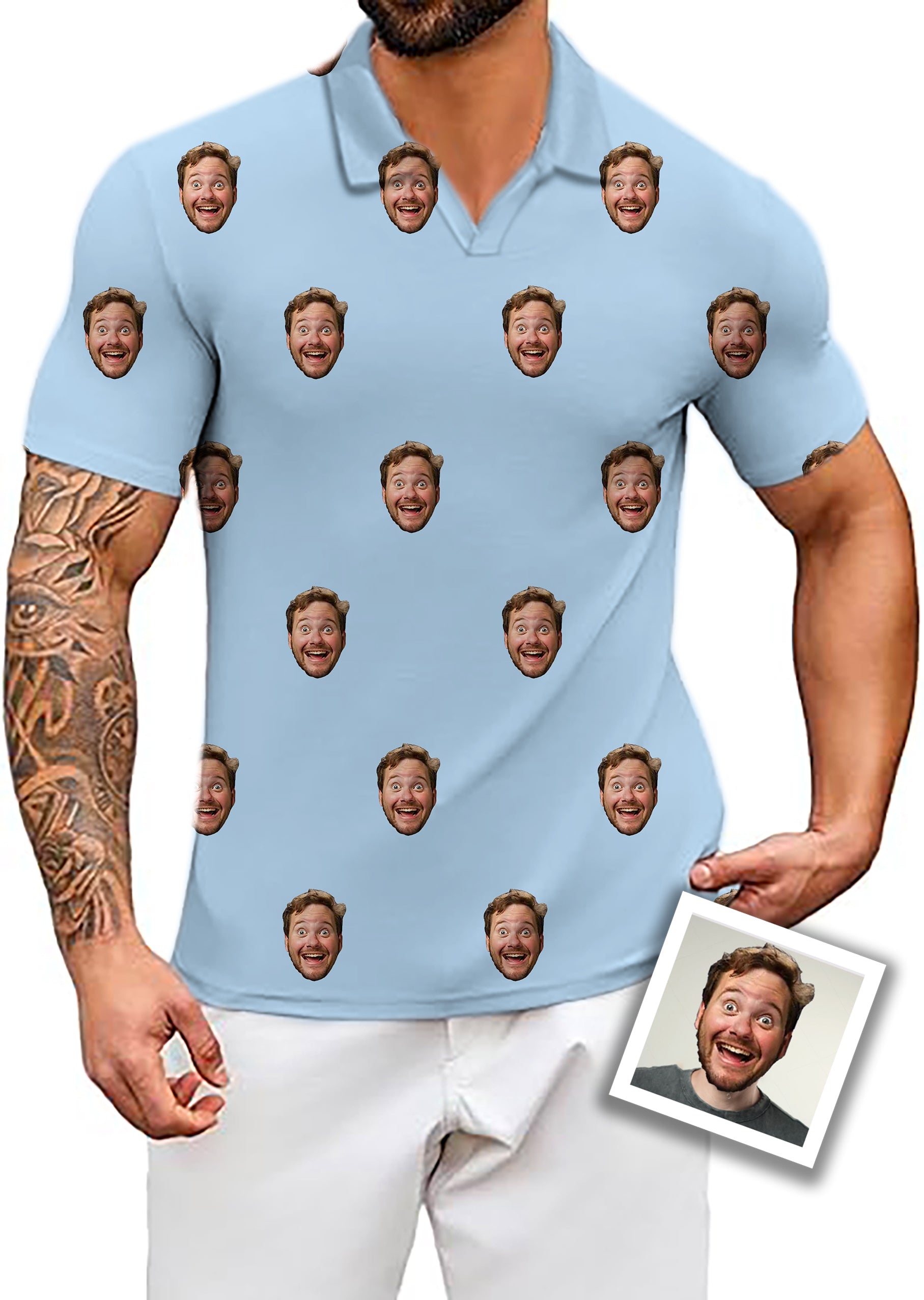 Men's Coconut Palm Navy Blue Ink Dots V Custom Photo Funny Face