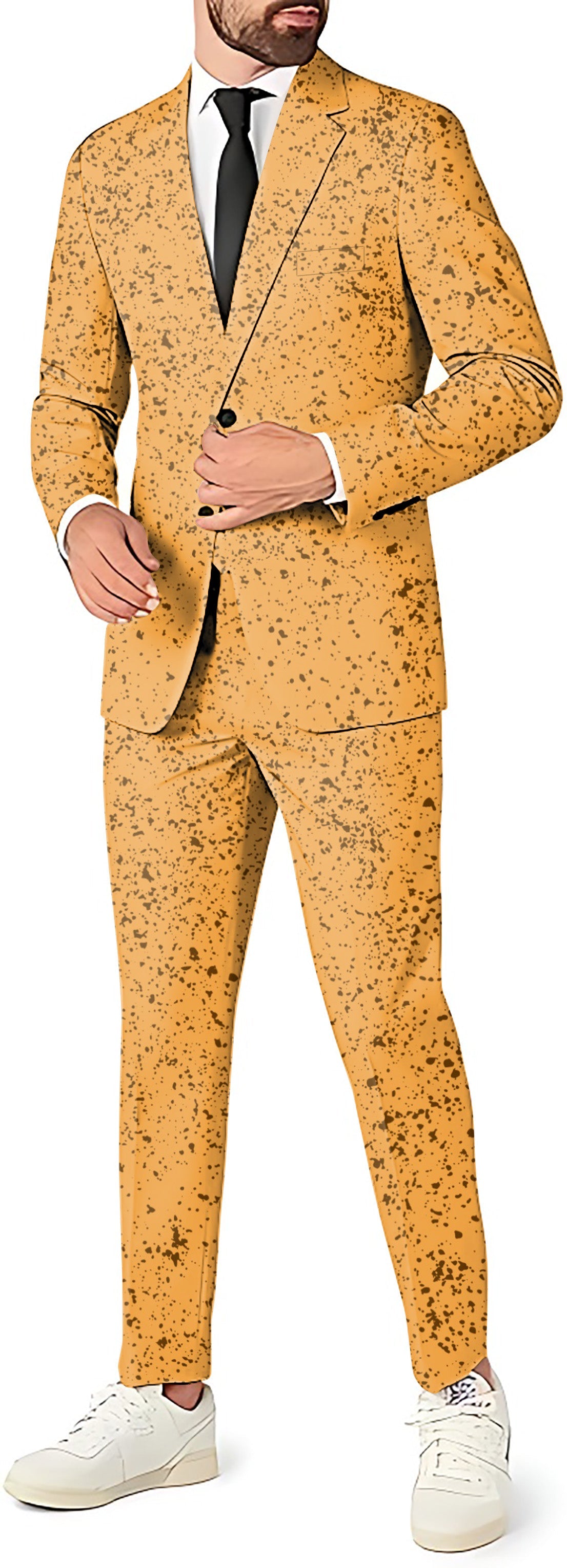 Grange men's slim-fit yellow speckled party suit with blazer and pants