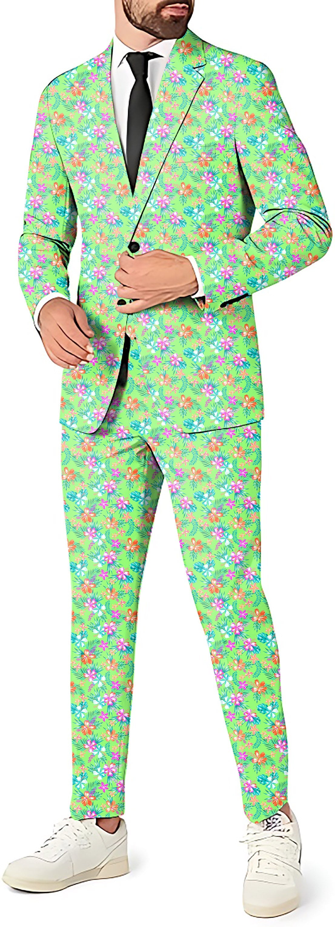 Vibrant Blossom Men's floral party suit with blazer, pants, and vest set