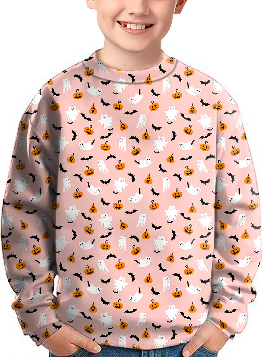 Halloween Kawaii Ghost Pumpkin Crewneck Pullover Kids Ugly Sweater