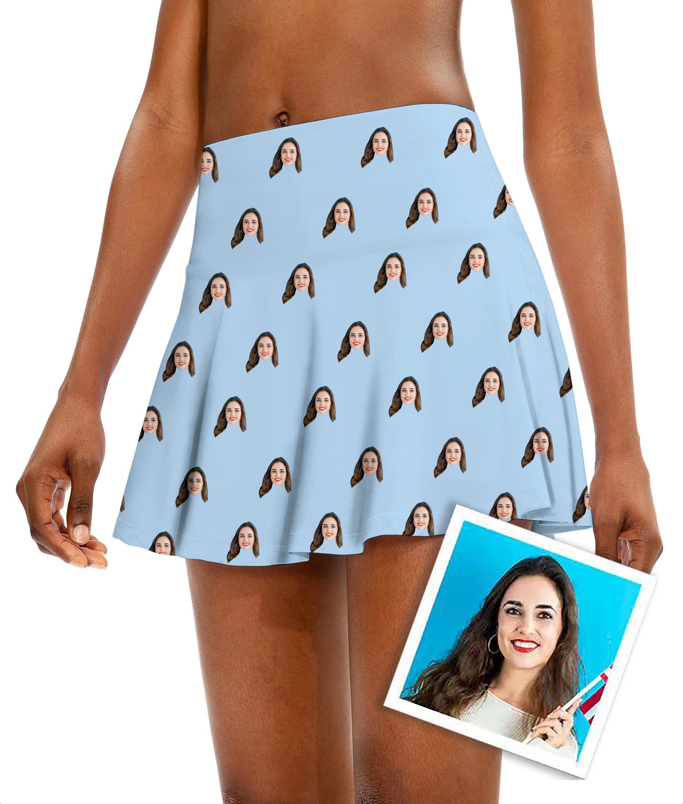 Women's custom photo funny face athletic golf skort with flared design