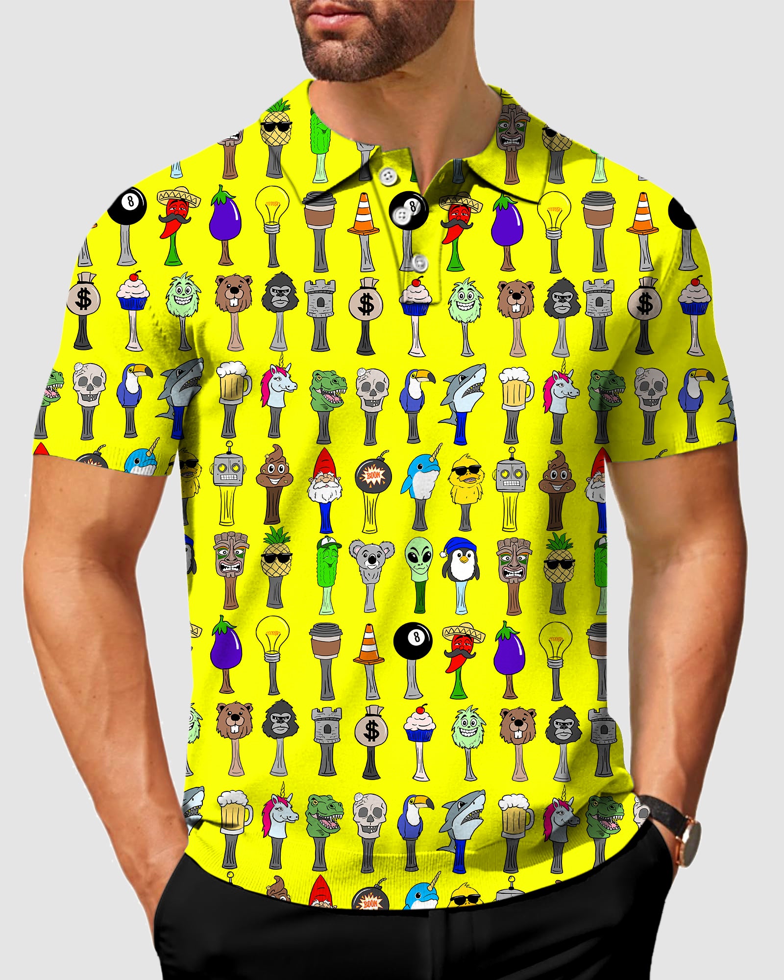 Men's Head cover yellow Designer style Sam’s Weird Studio Polo Sam’s Weird Studio