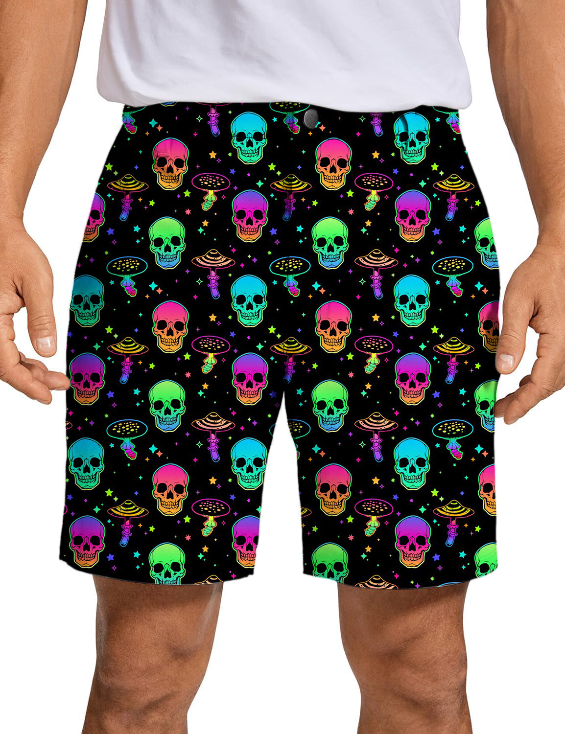 Men's Neon Mushroom Skeleton Golf Shorts