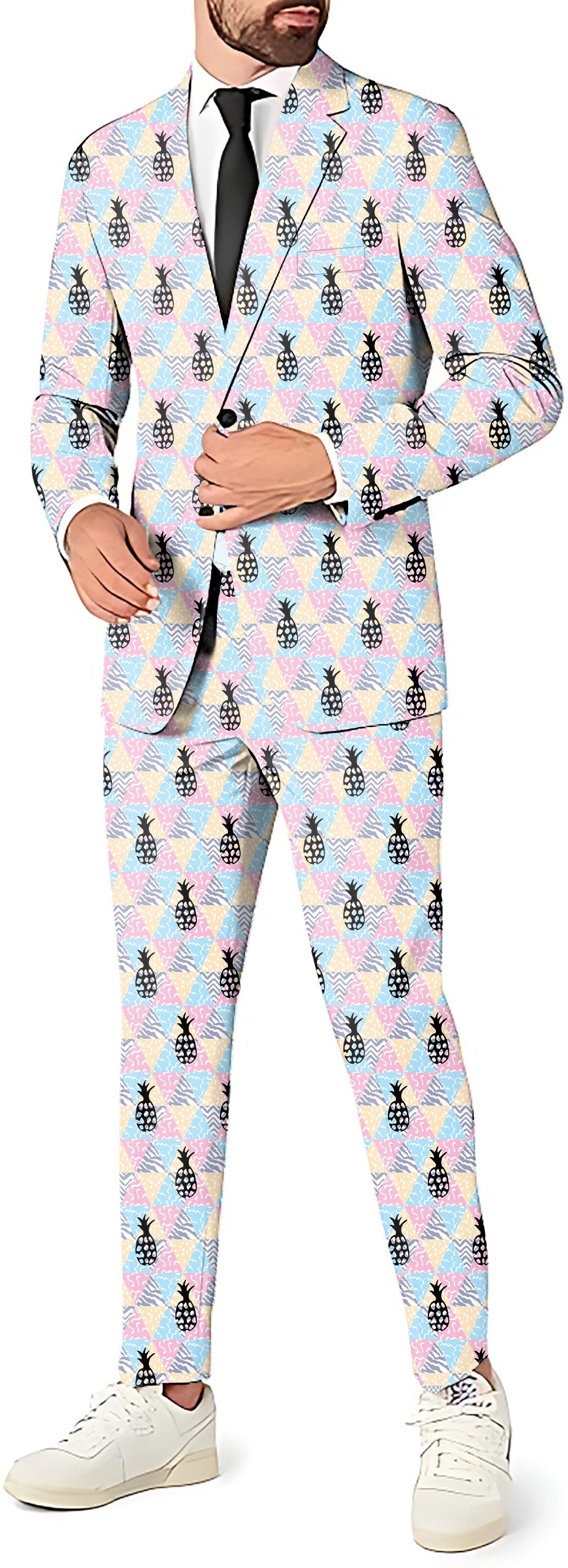 Pineapple Paradise men's slim fit blazer and pants party costume with colorful pineapple pattern
