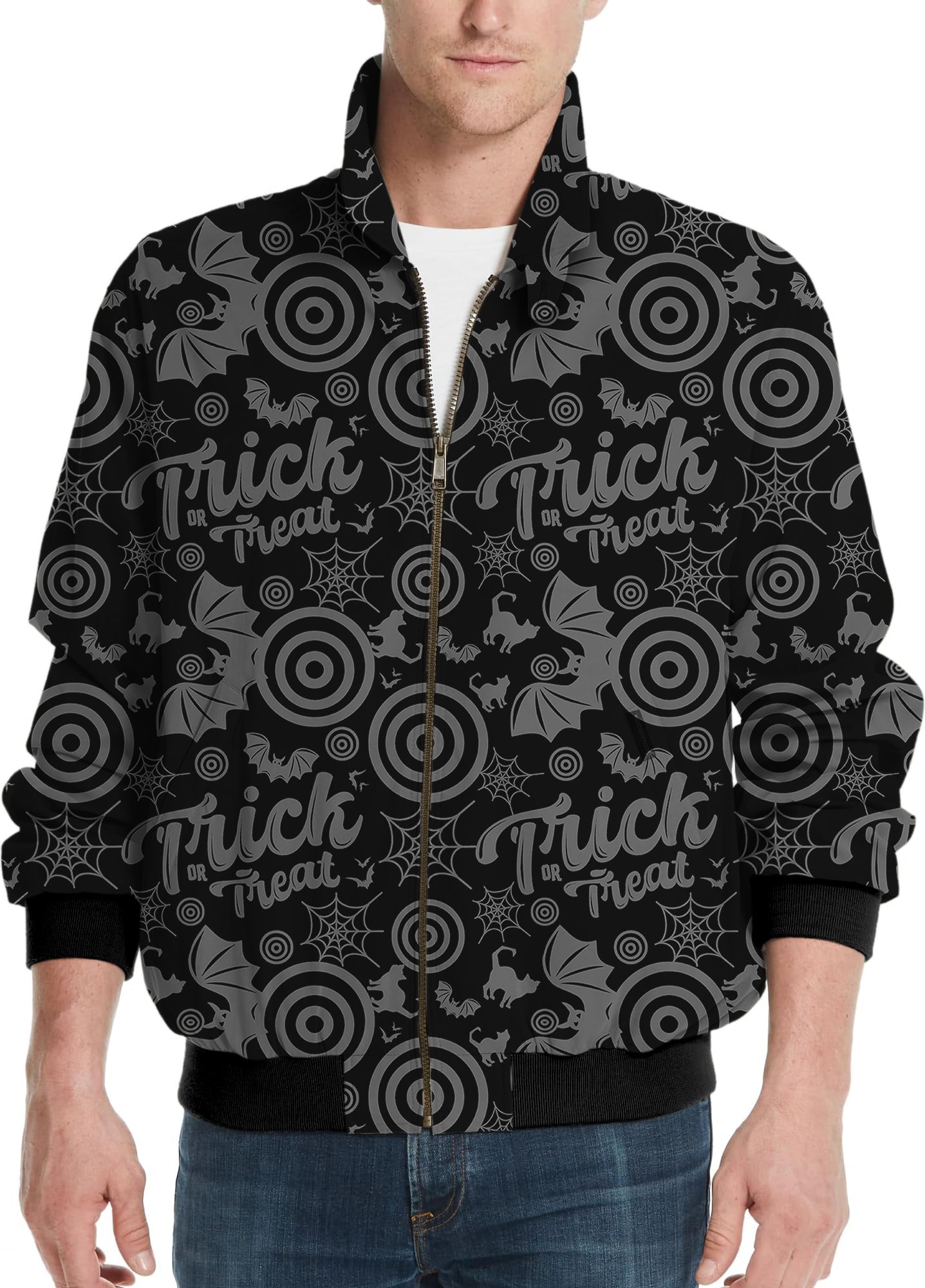 Men's Halloween Circle Bat golf windbreaker jacket with trick or treat pattern and target designs