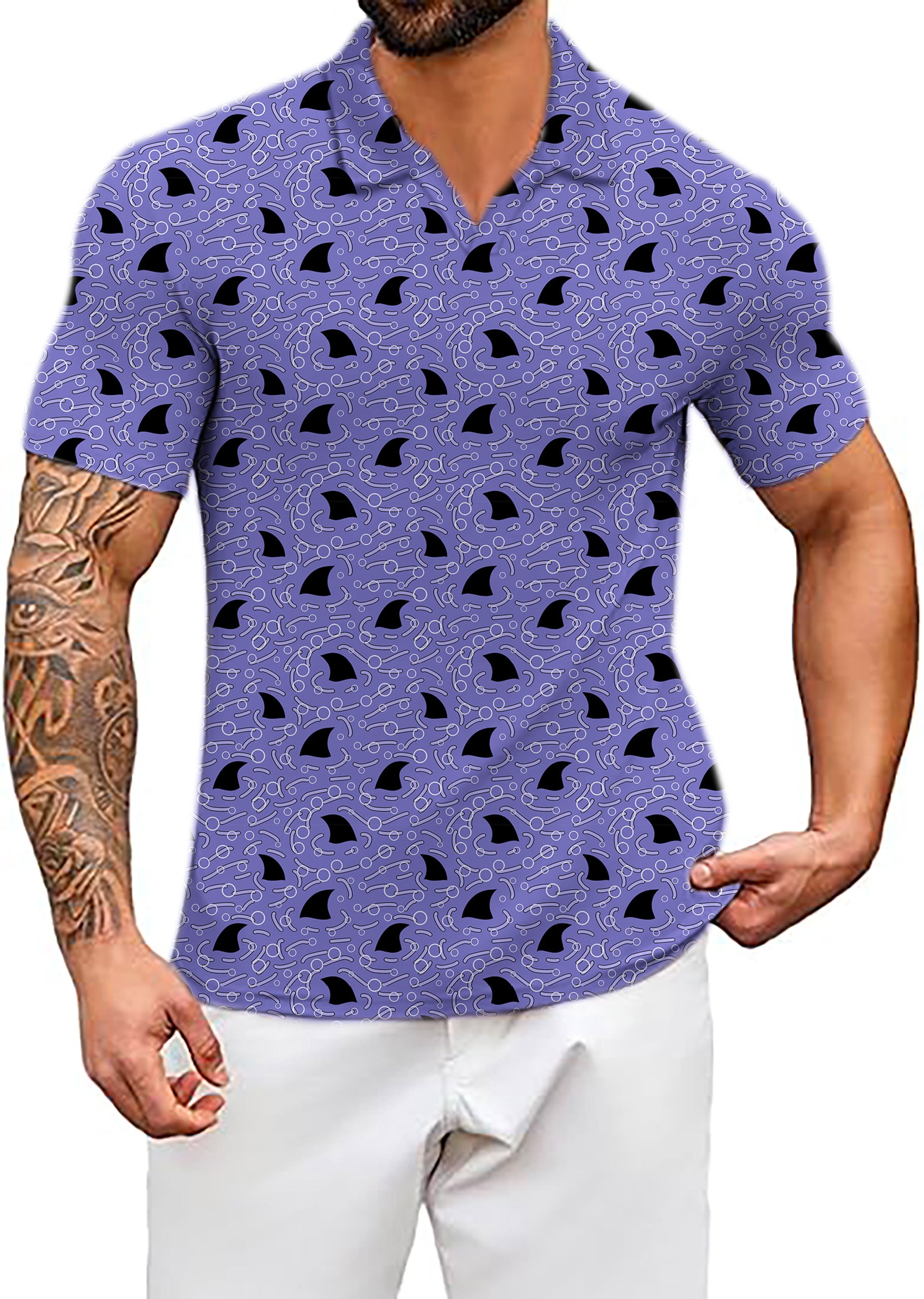 Men's Shark Fin Seamless V Neck Golf Polo Shirts