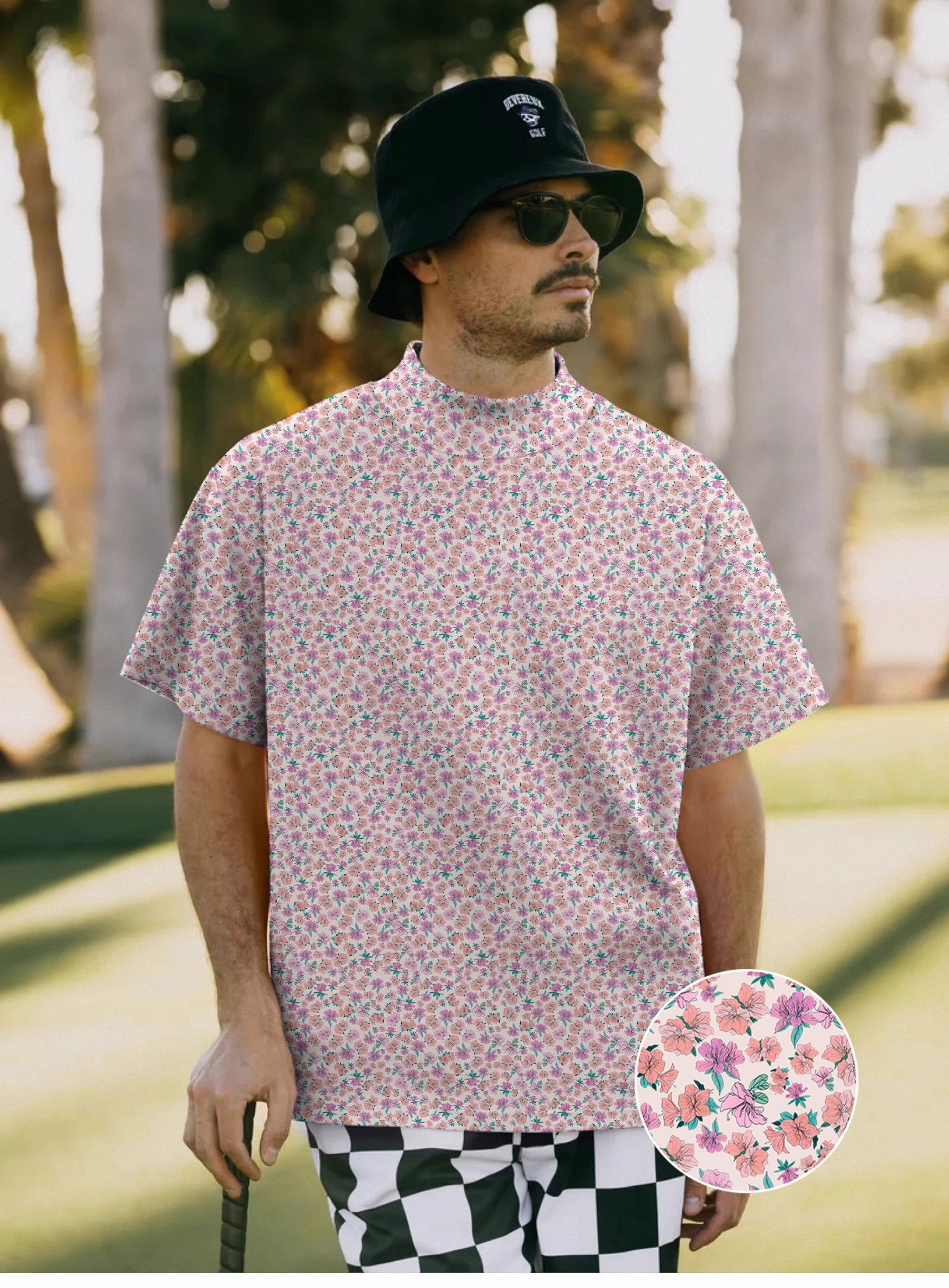 Men's Flower World Mock Neck Long/Short Sleeve Golf Tops