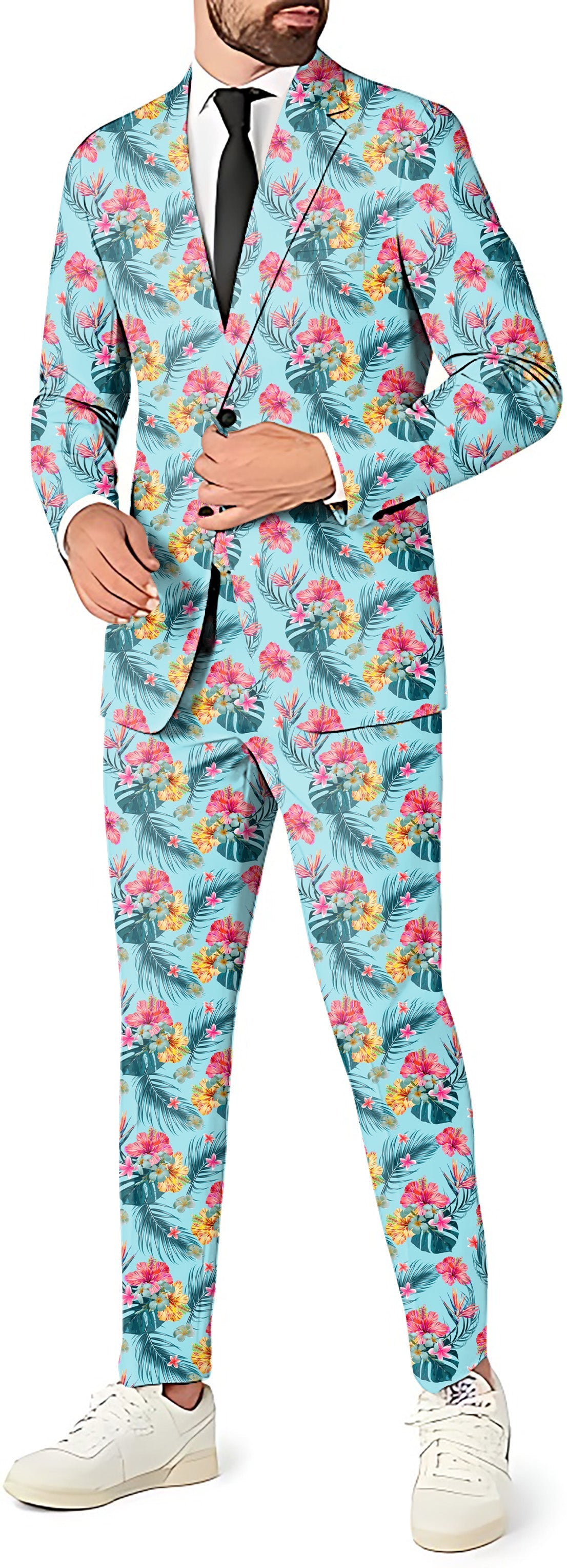 Tropics men's party costume blazer and pants with vibrant floral print and slim fit design