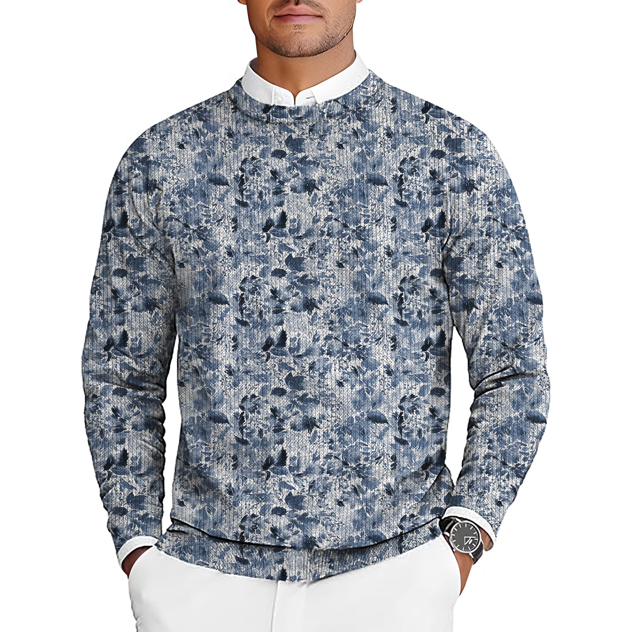 BLUE LEAVES Men's Golf Crewneck Pullover Sweaters Ugly Sweater