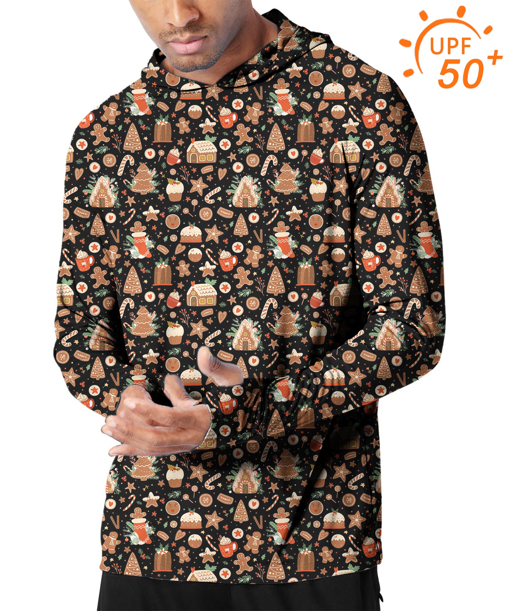 Men's Outdoor Black Christmas Candy House Golf Sun Protection Slim Fit hoodies