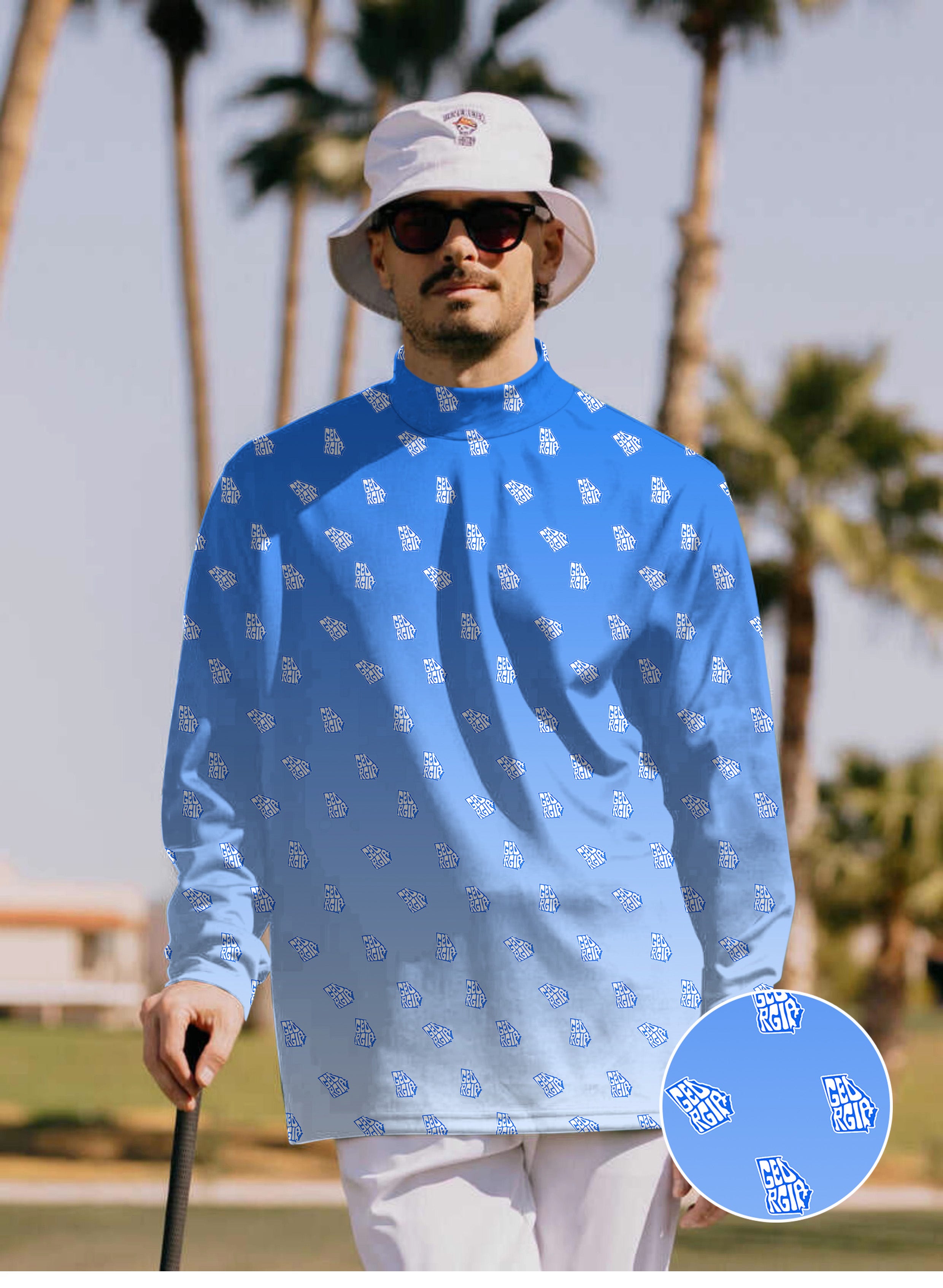 Men's Blue Georgia Mock Neck Long/Short Sleeve Golf Tops