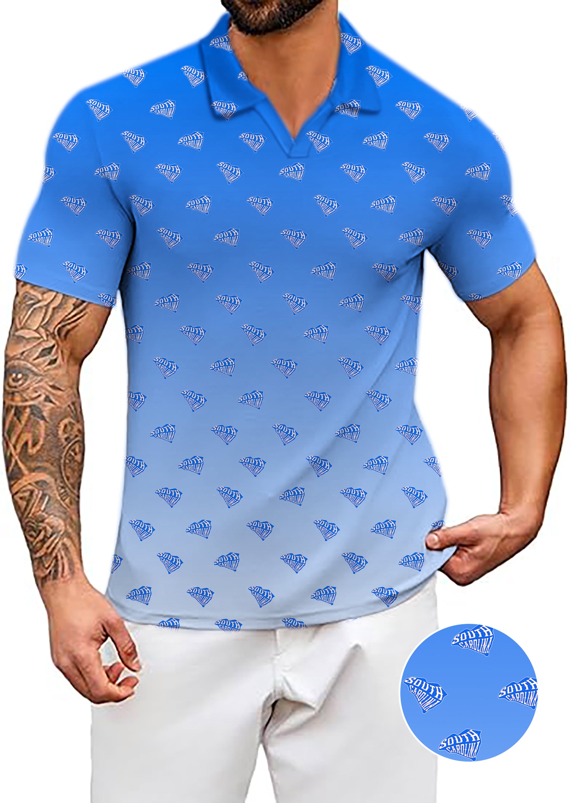 Men's Blue South Carolina V Neck Golf Polo Shirts