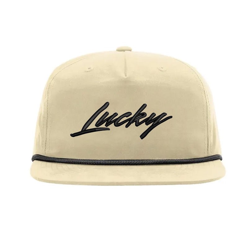 3D Embroidered Lucky Script Beige Name Hats