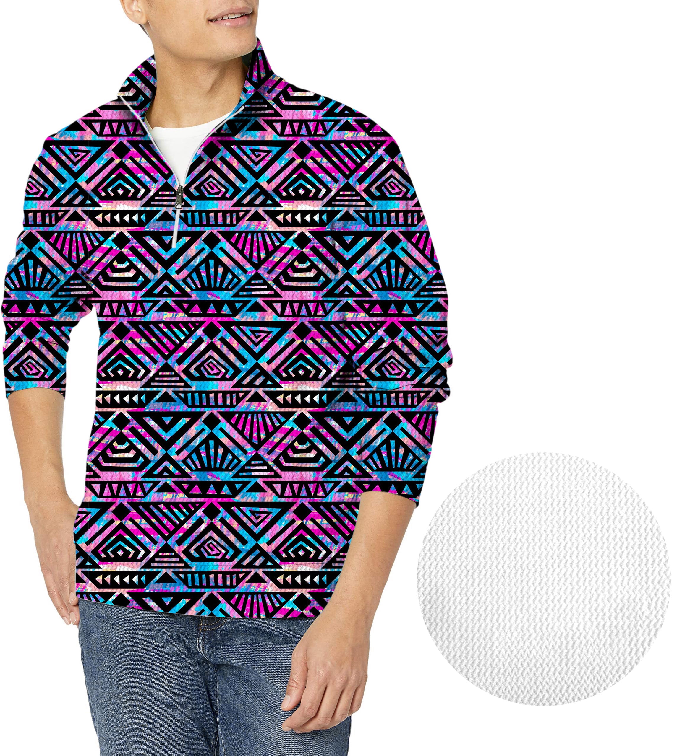 Purple grid-Men's Golf Waffle Zipper Pullover