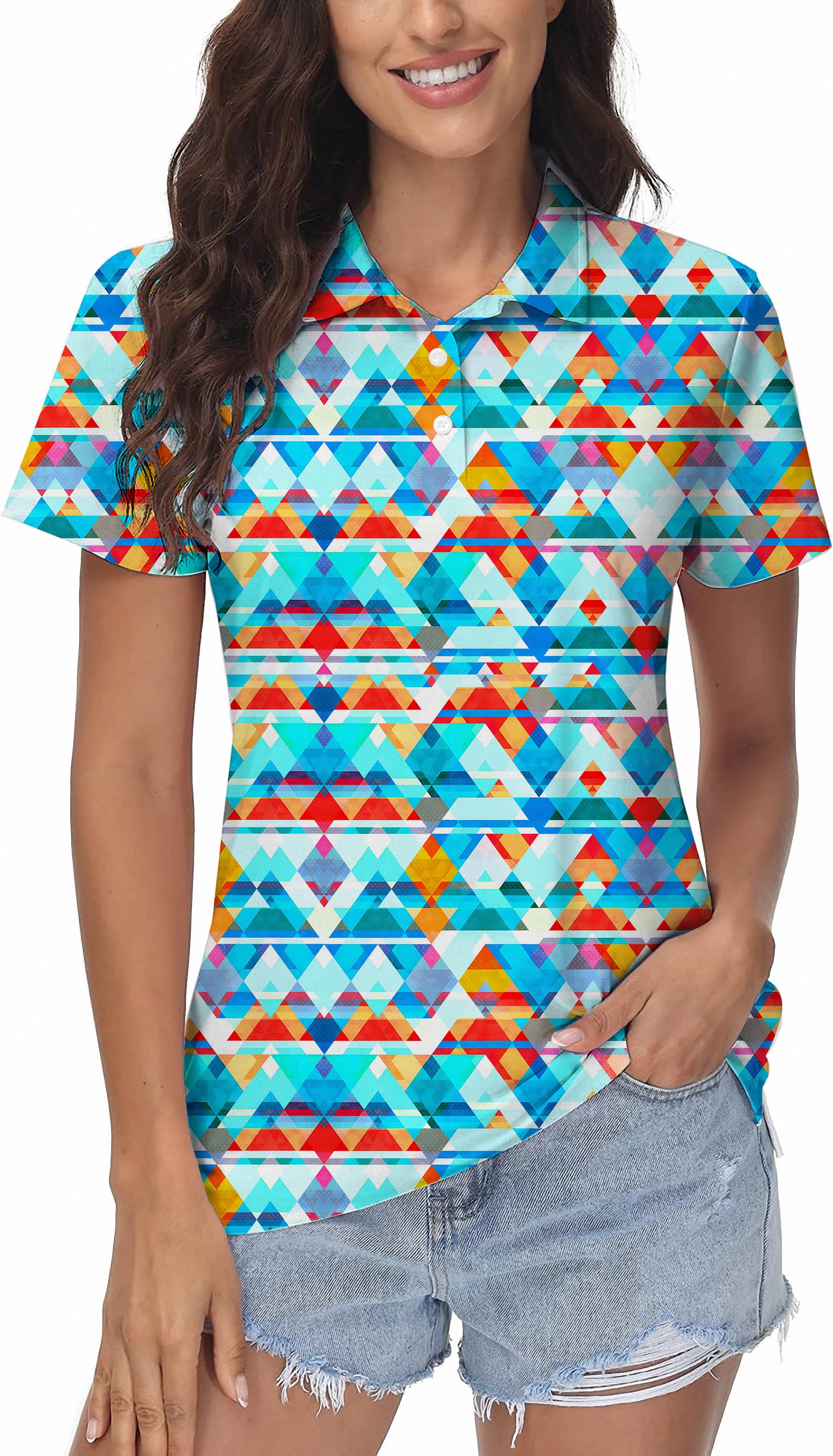 Women's Geometric lattice Golf Polo