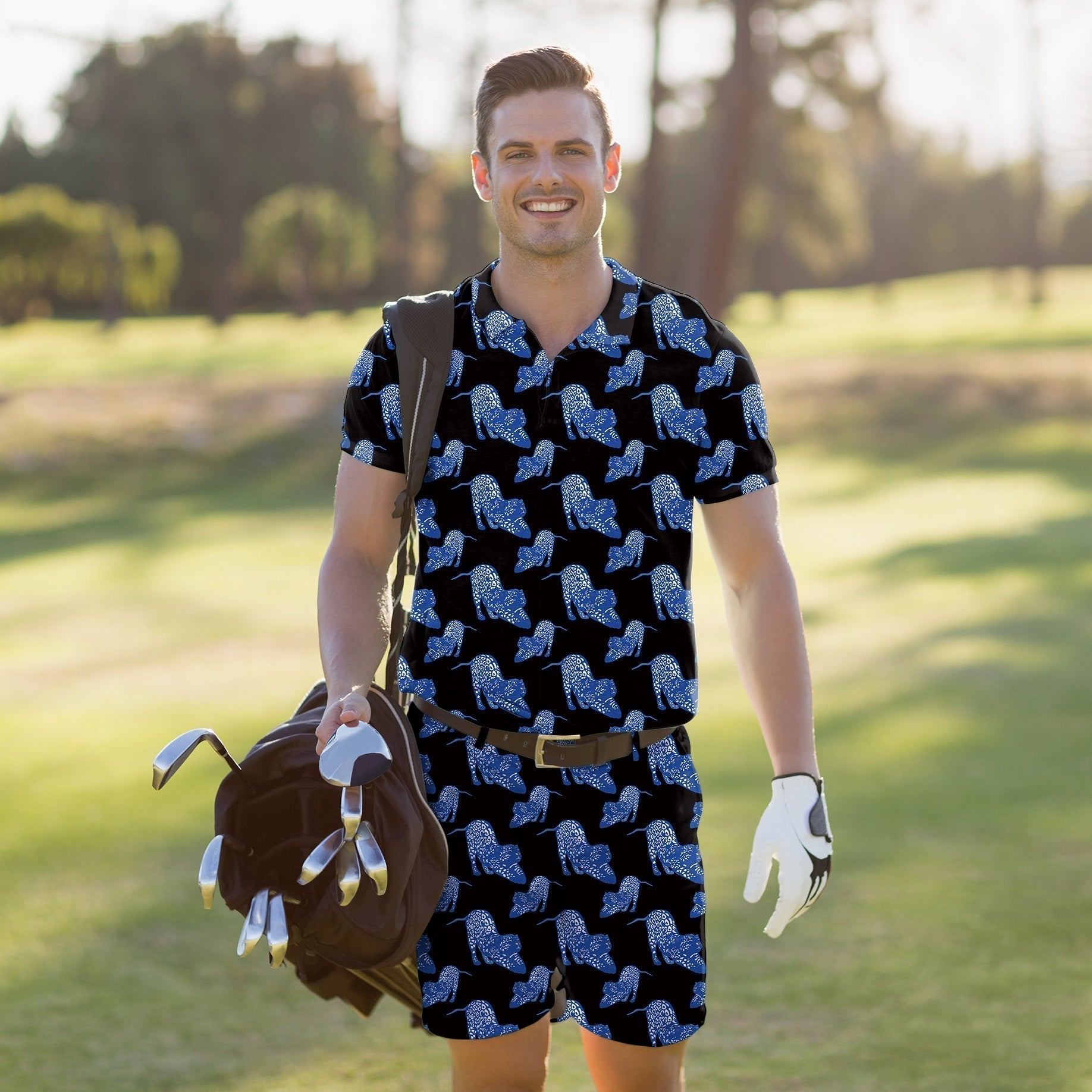 Men's Golf Set Polo+Shorts Blue Jaguar