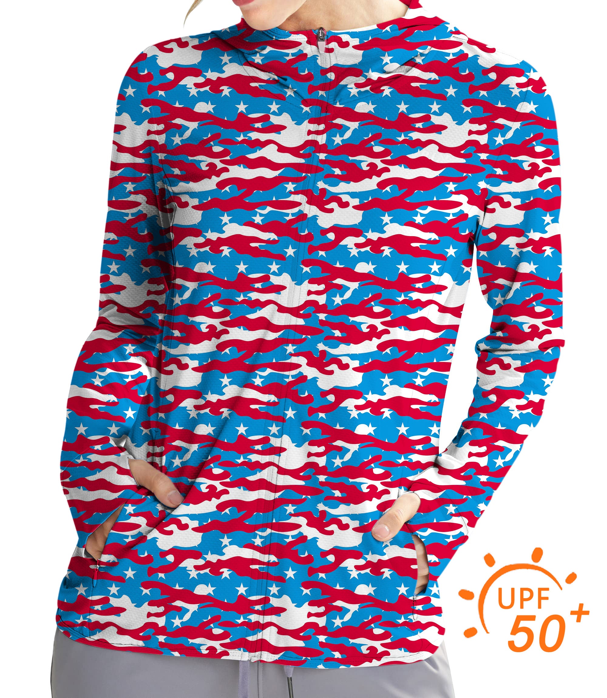 Women's Outdoor Patriotic Camo Golf Sun Protection Slim Fit zip hoodies