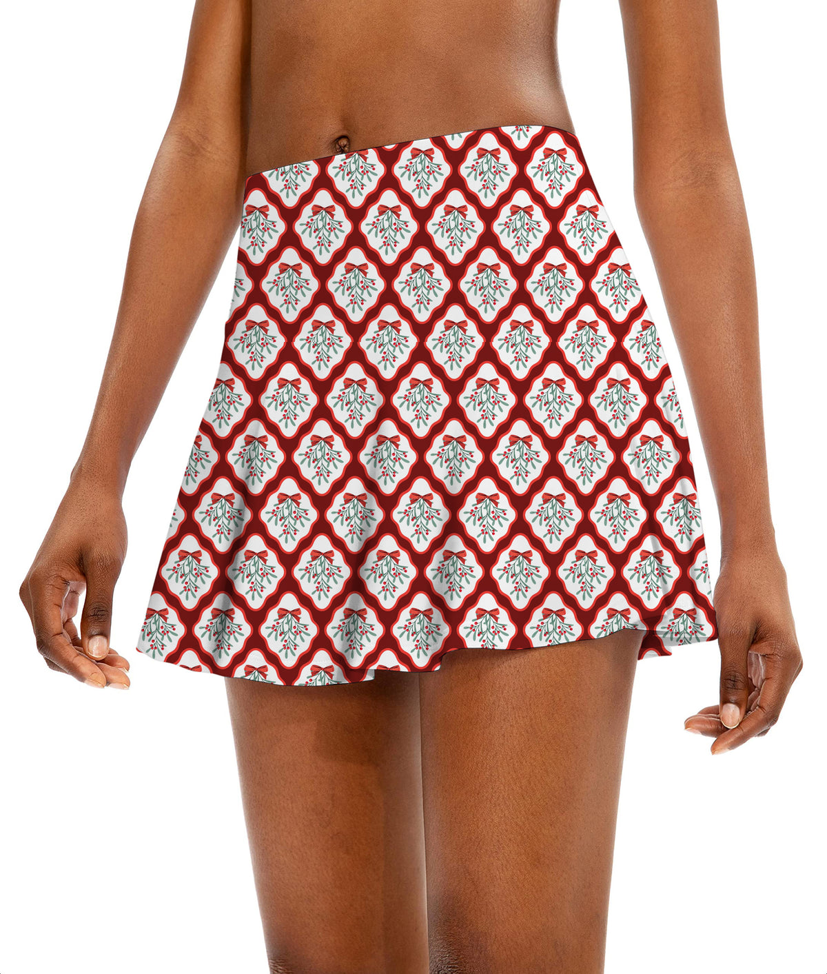 Christmas red holly Women's Athletic Golf Skorts Flared Skirts