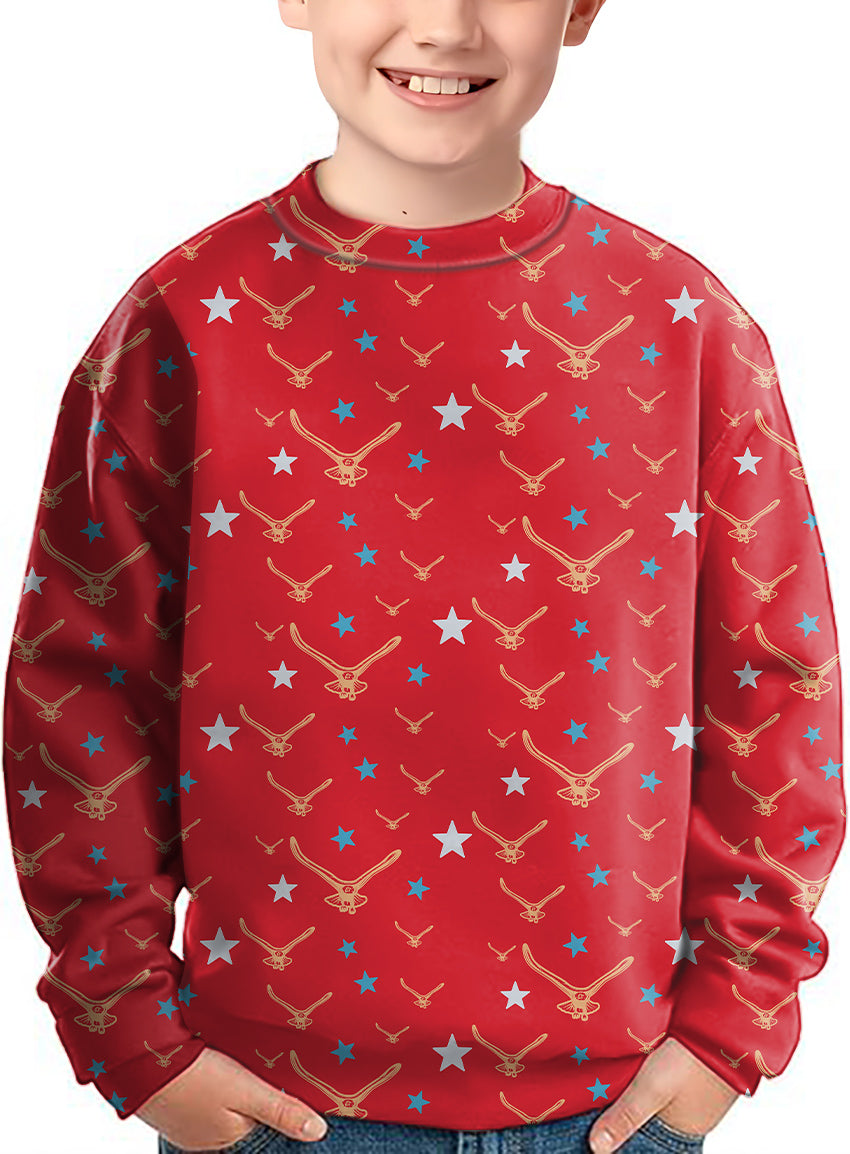 limited edition star eagle pattern kids red crewneck pullover sweater