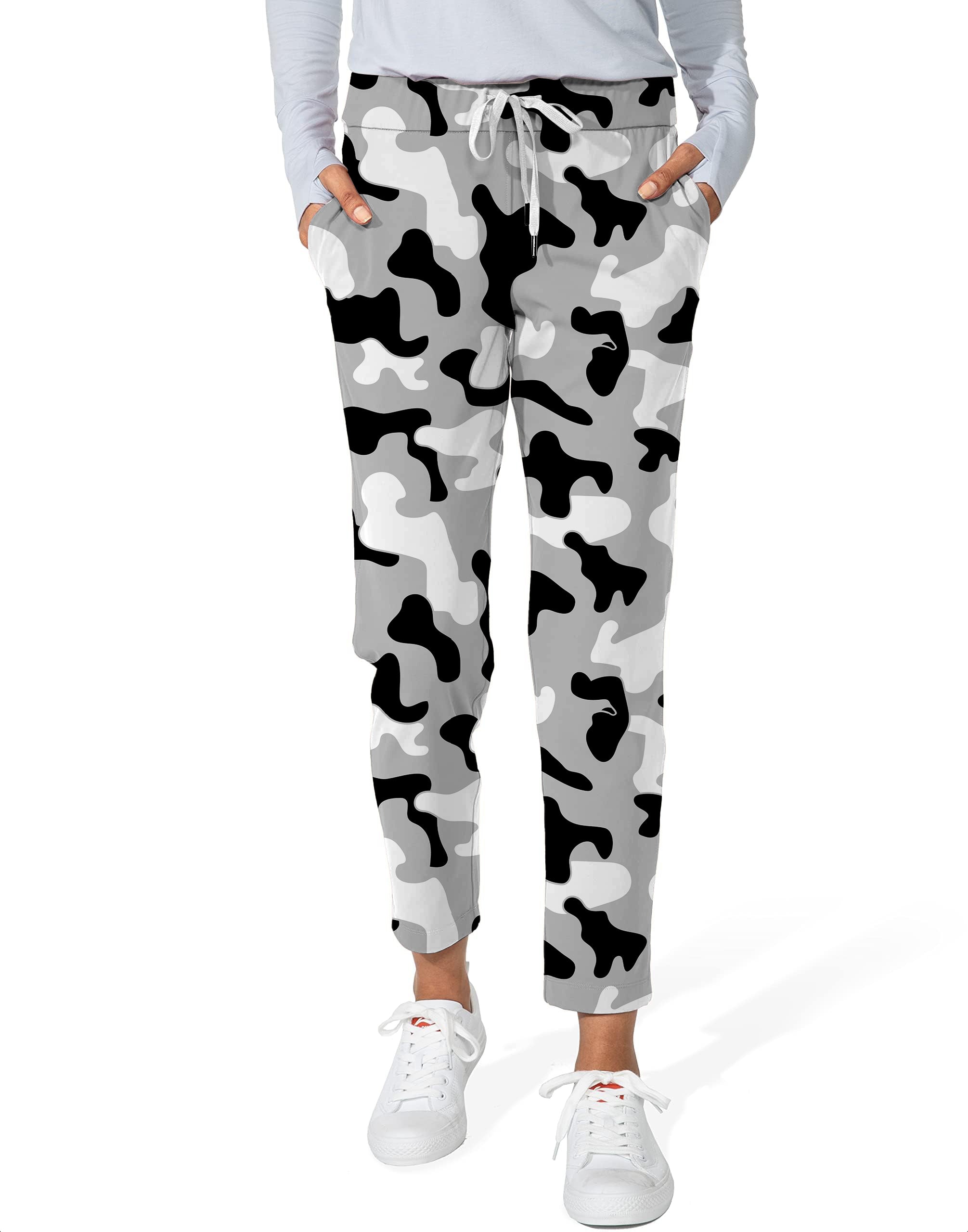 Women's grey camouflage 7/8 stretch ankle golf pants limited edition