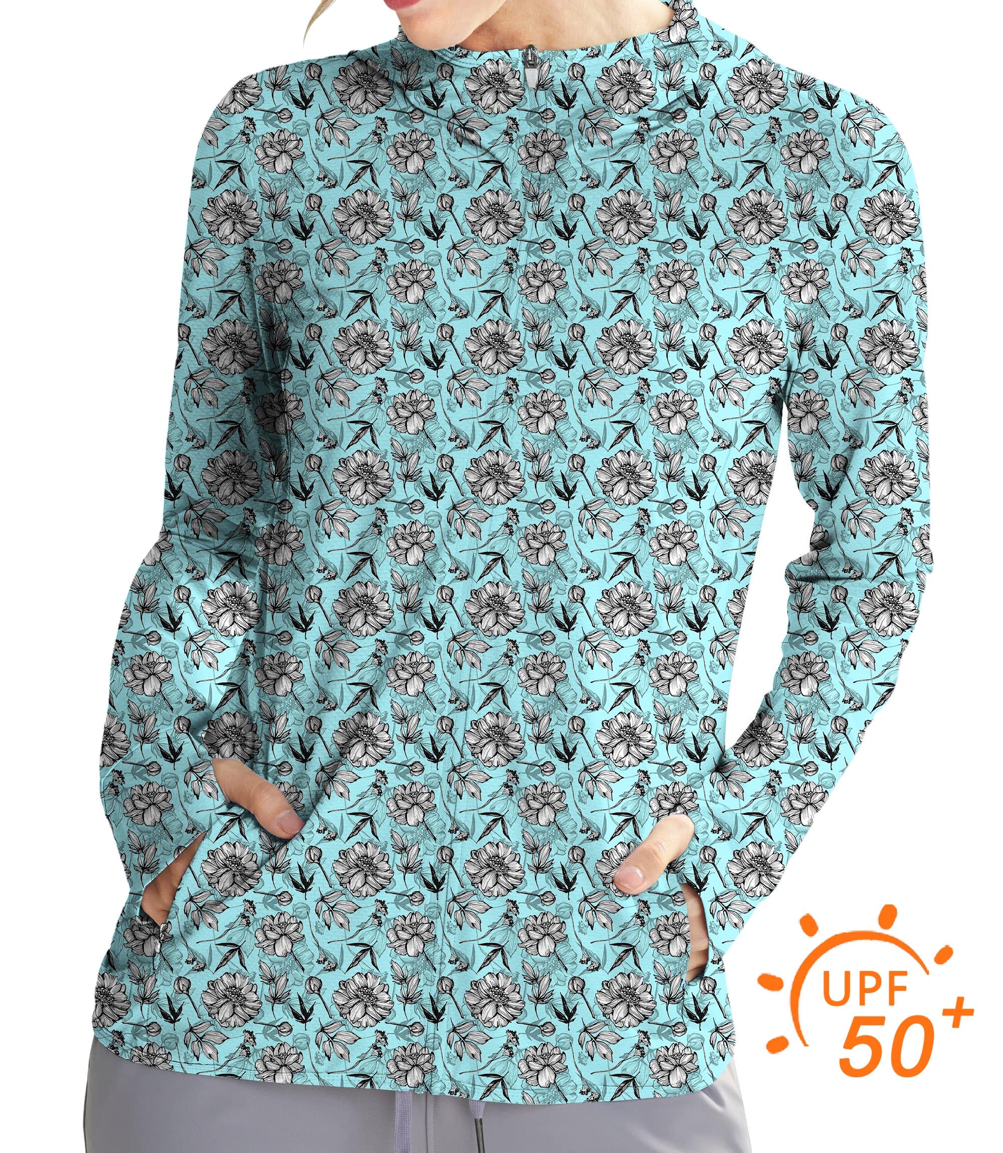 Women's Outdoor Blue Tropics Golf Sun Protection Slim Fit zip hoodies