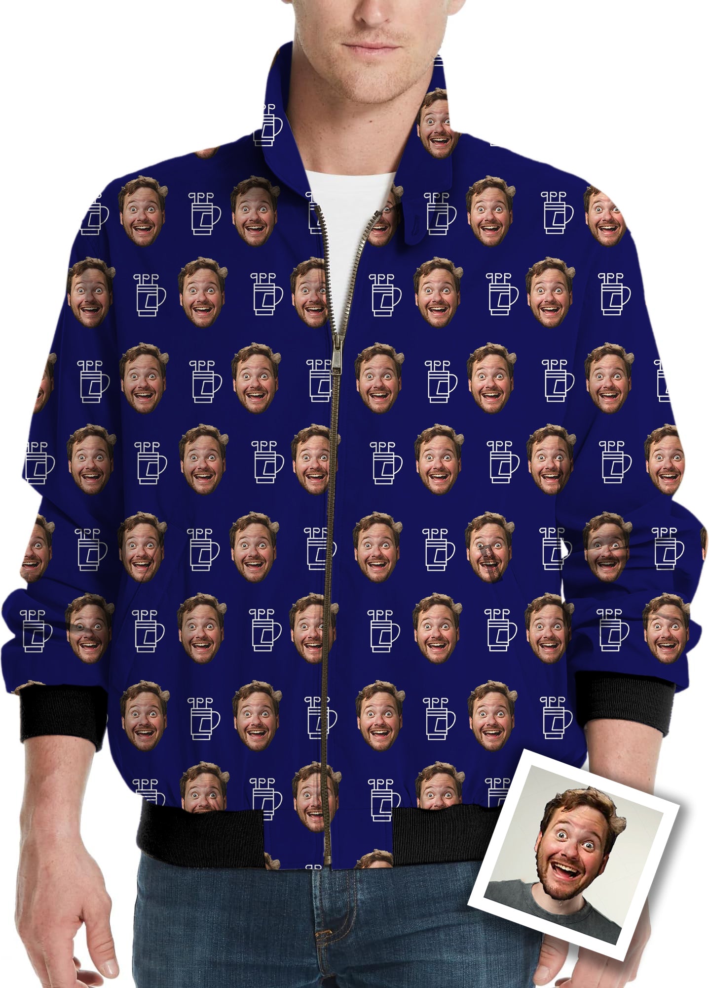 Custom Photo Funny Face Men's Golf Windbreaker Light Jacket Gift