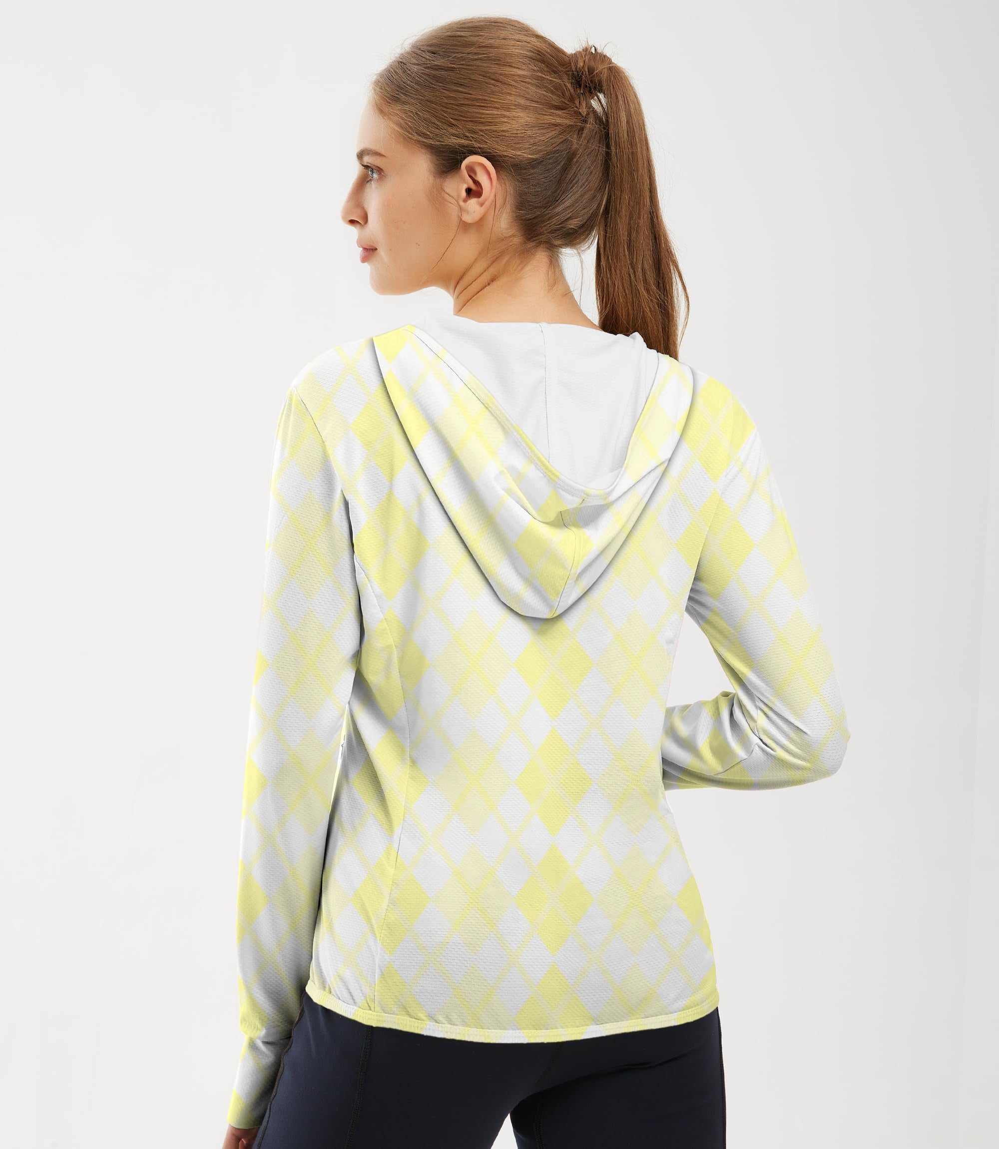 Argyle Women's Outdoor yellow grid Golf Sun Protection Slim Fit zip hoodies