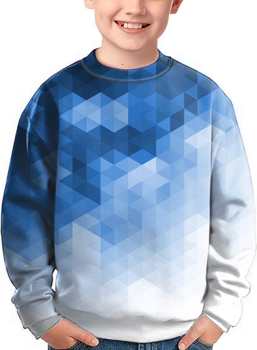 Abstract Blue Background With Triangular Pattern Crewneck Pullover Kids Ugly Sweater