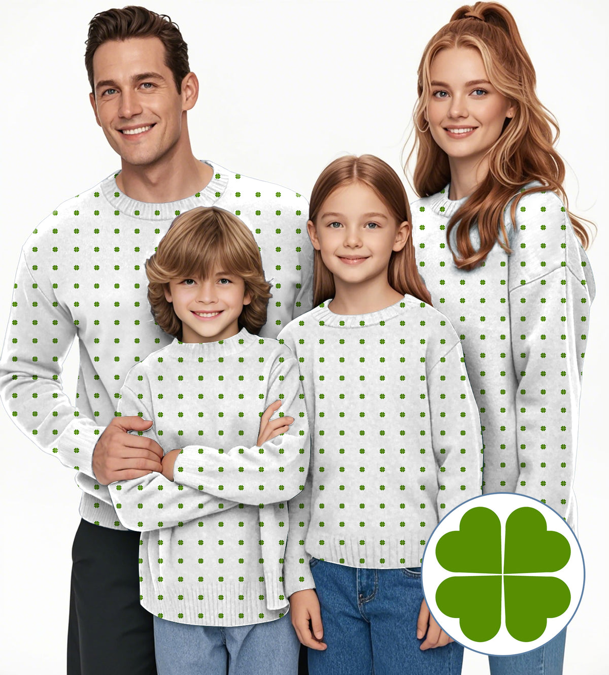 Lucky Four-Leaf Clover Crewneck Pullover Ugly Sweater Men Women boy girl family