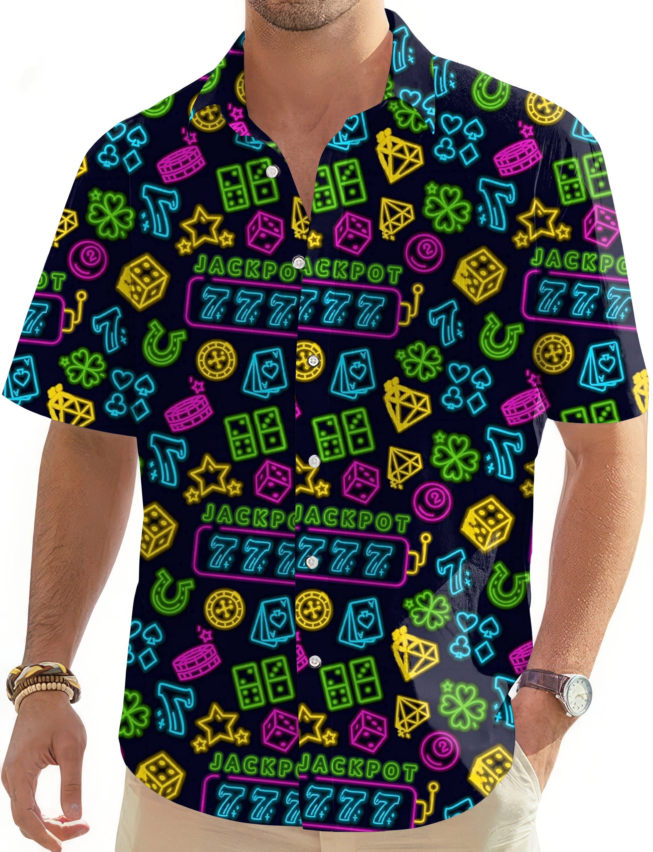 Hitting Jackpots-Men's Golf Hawaiian Shirts Button Down Shirt