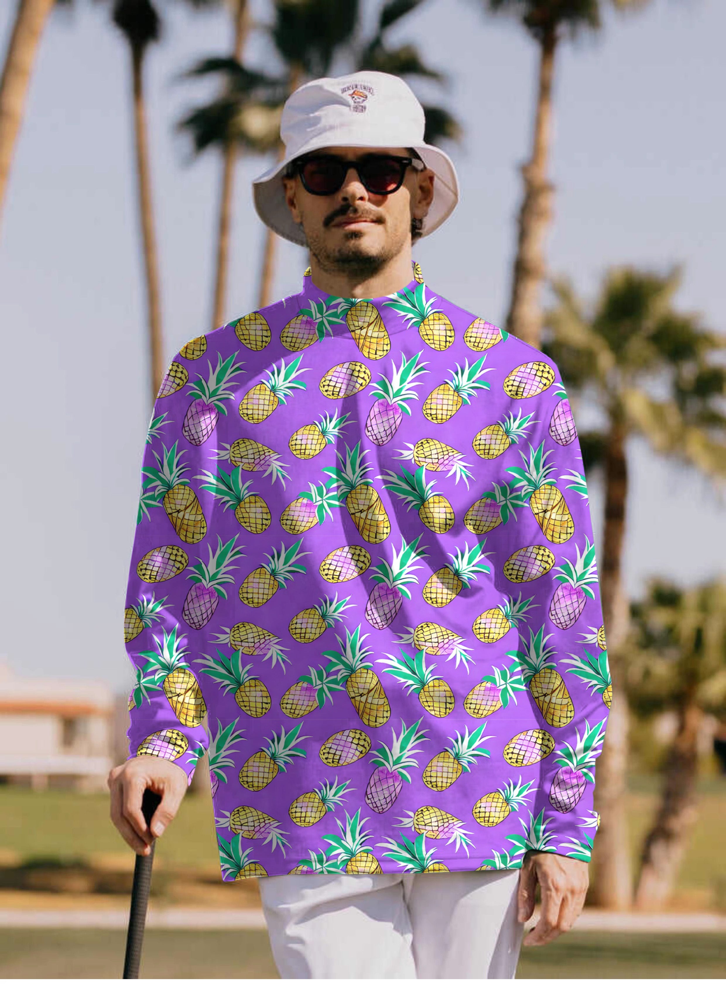 Men's Purple Pineapple Pullover High neck Long/Short sleeve T-Shirt