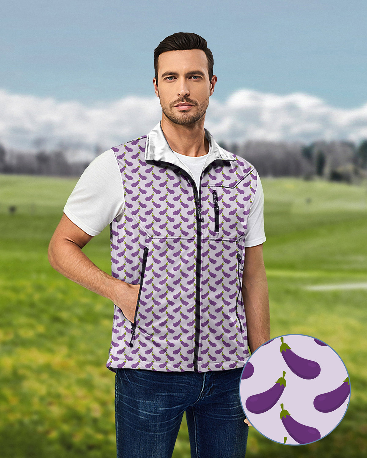 Men's Purple eggplant Lightweight Softshell Vest Sleeveless Jacket for Golf Windproof Waterproof