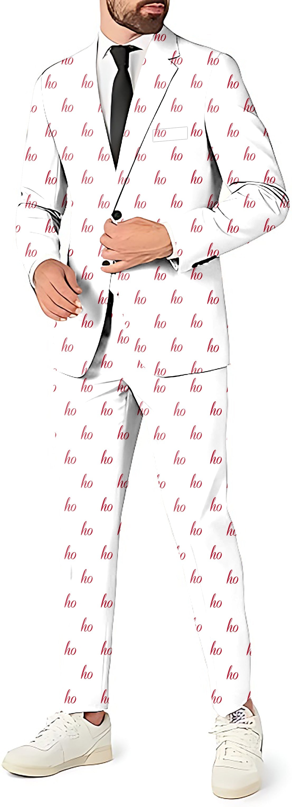 White custom name men's Christmas party suit with blazer, pants, and vest