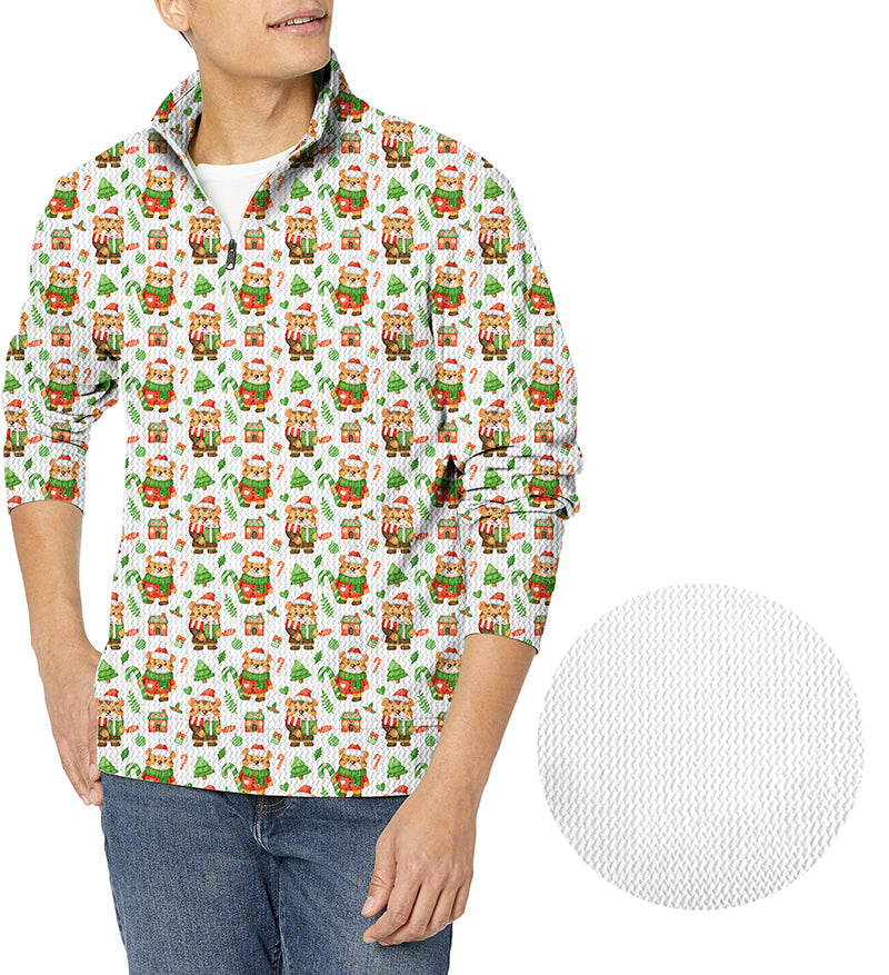 Men's Christmas tiger golf waffle zipper pullover with festive holiday print