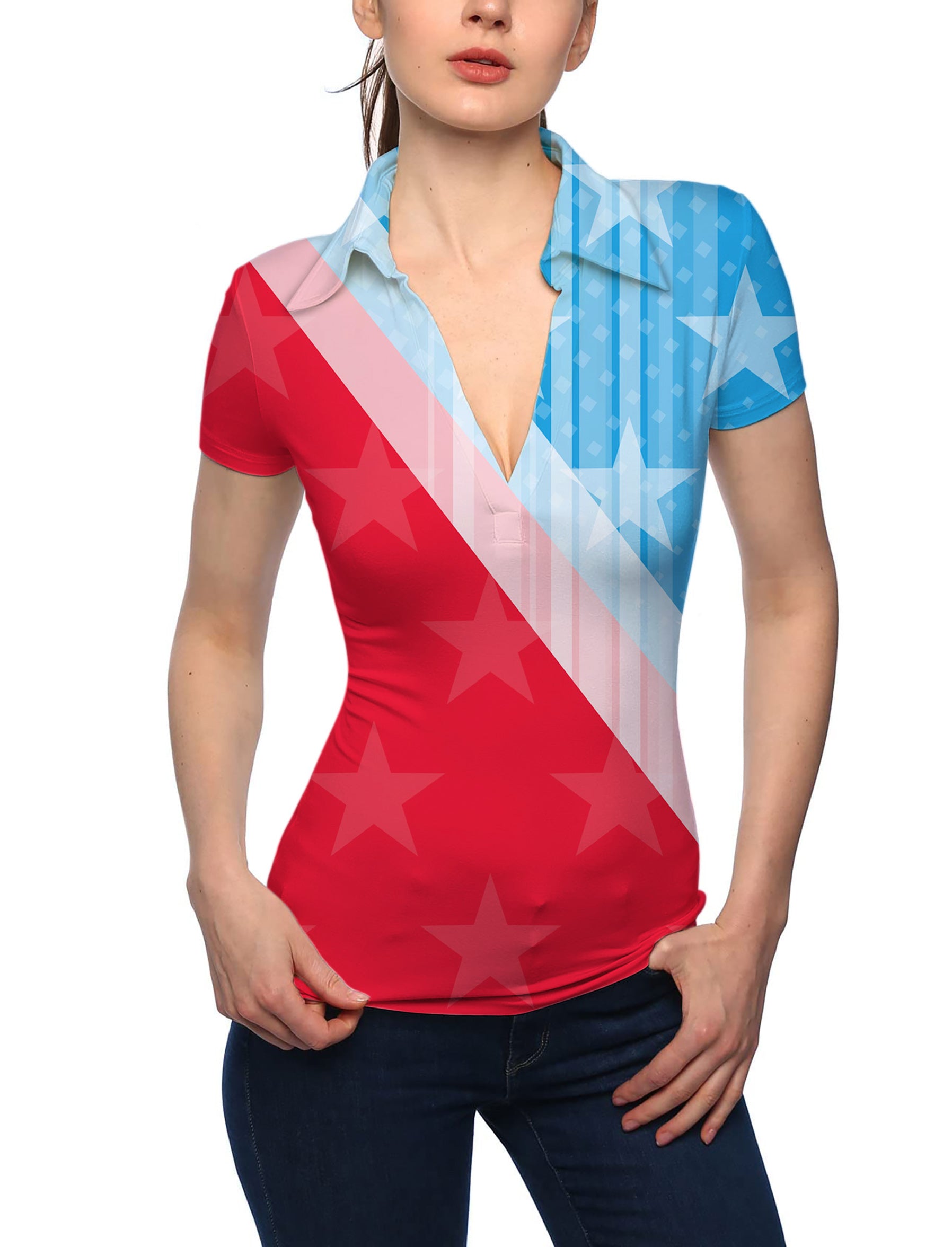 Women's Team USA V Neck Golf Polo