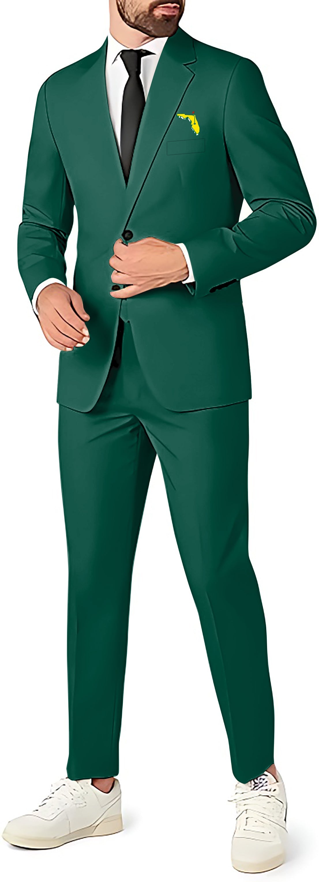 Customized Embroidery Masters green blazer suit with Florida map embroidery, slim fit two-piece set with pants and vest