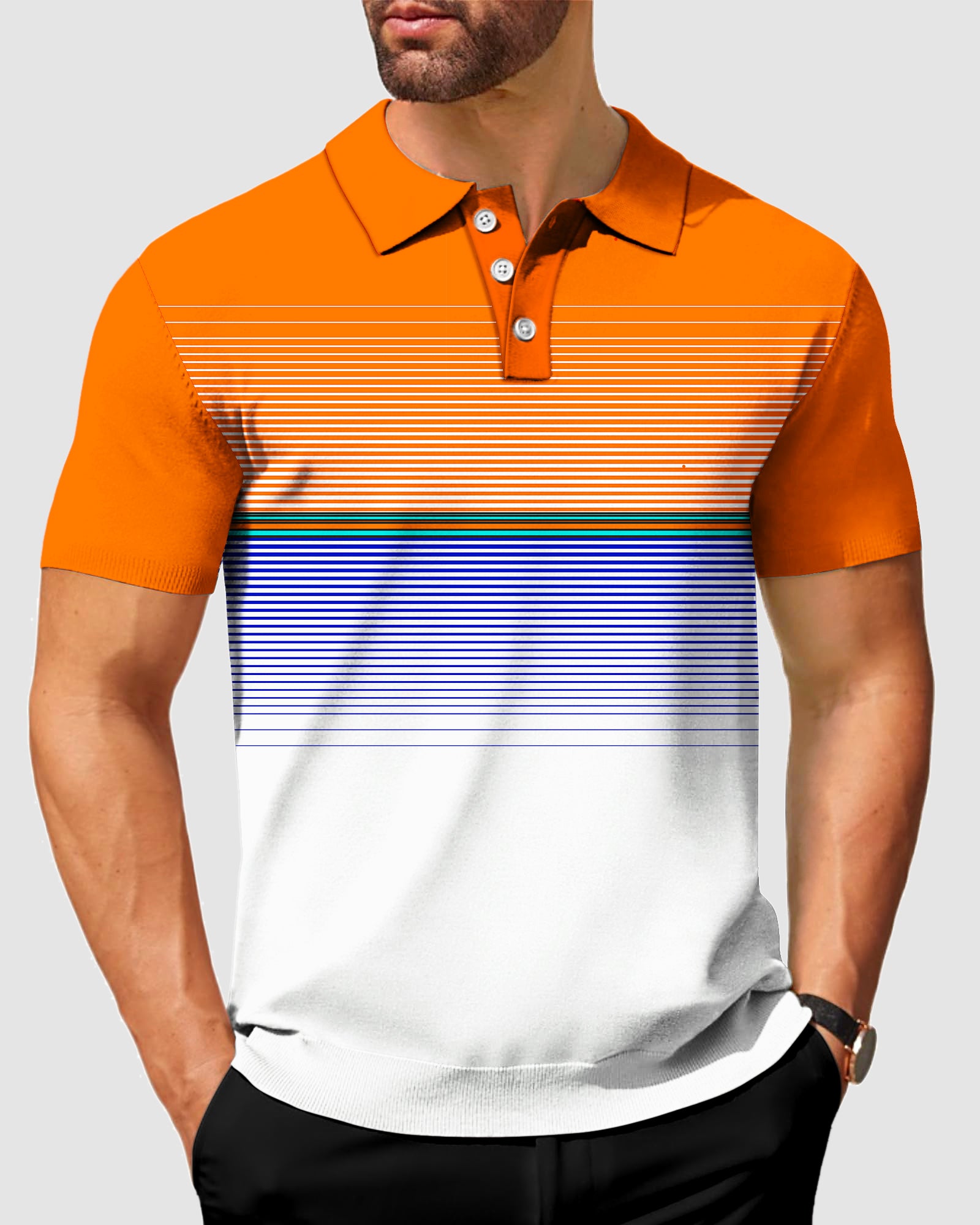Men's Gradient Thin Horizontal Stripes-Stripe Series Polo