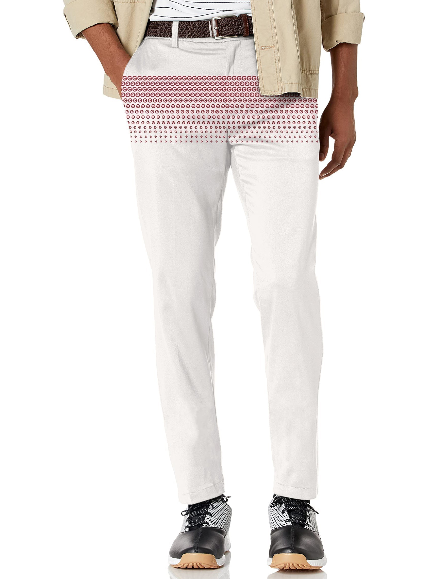 Men's lightweight white G stretch golf pants with moisture-wicking fabric and active waistband for comfort and performance