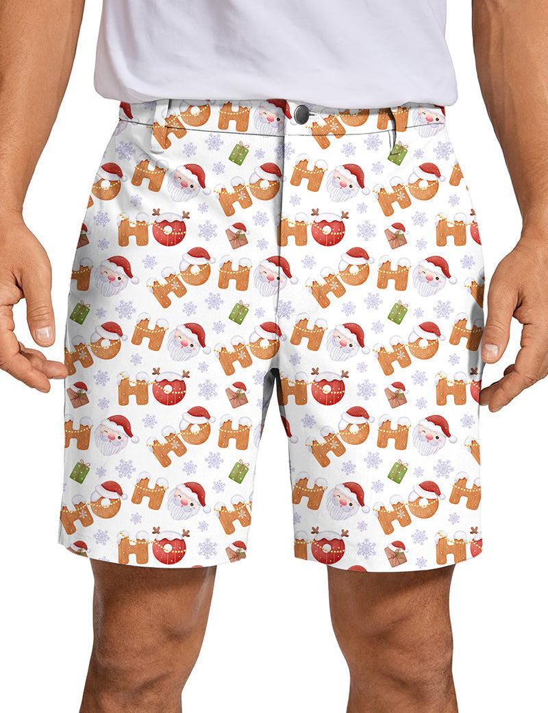 Men's Christmas Gingerbread HO Golf Shorts with festive print, quick-dry and lightweight performance fabric